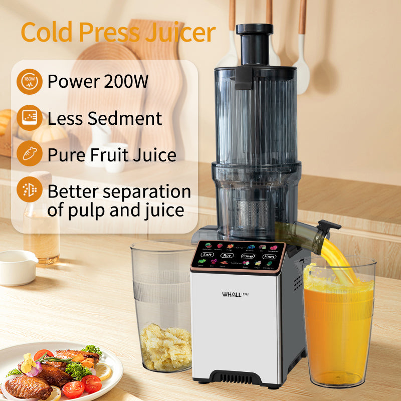 WHALL® Cold Press Juicer Machine with Touchscreen, Slow Masticating Machines with 3" Extra Large Feed Chute, Reverse Function, Soft & Hard Models
