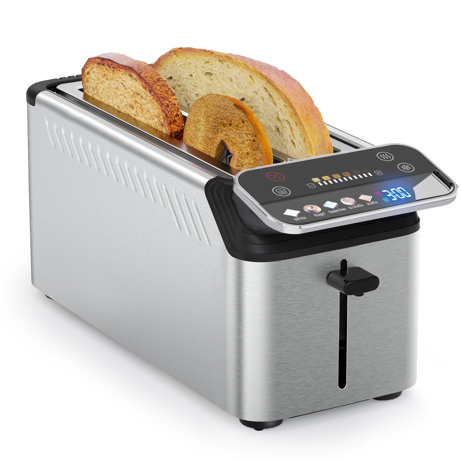 Whall® Stainless Steel Smart Toaster, 2 & 4 Slice | Projection Touchscreen, 1.5" Extra-Wide Slots, Digital Timer, Reheat & Defrost, Warming Rack, Removable Crumb Tray