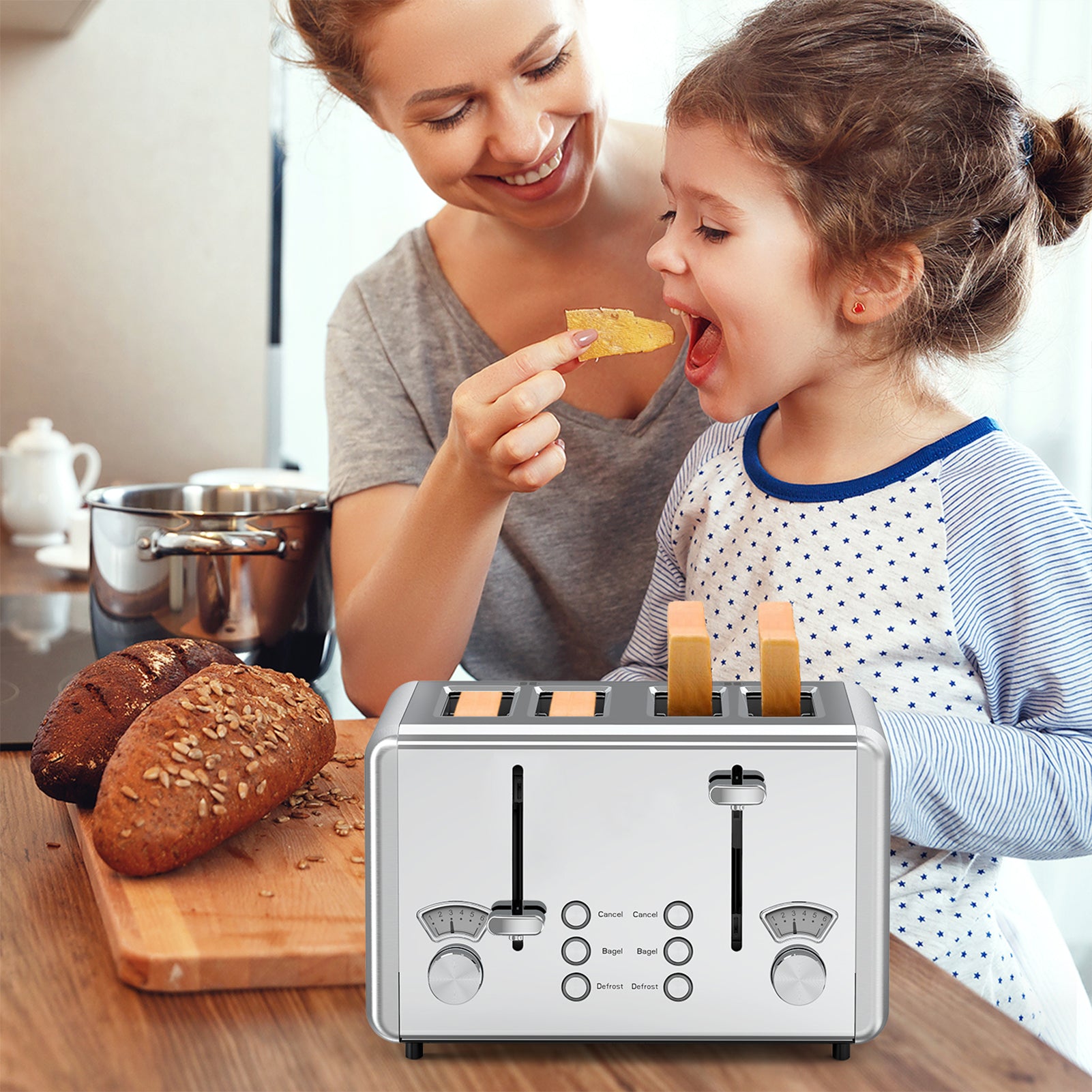 WHALL 4-Slice Dual-Control Toaster