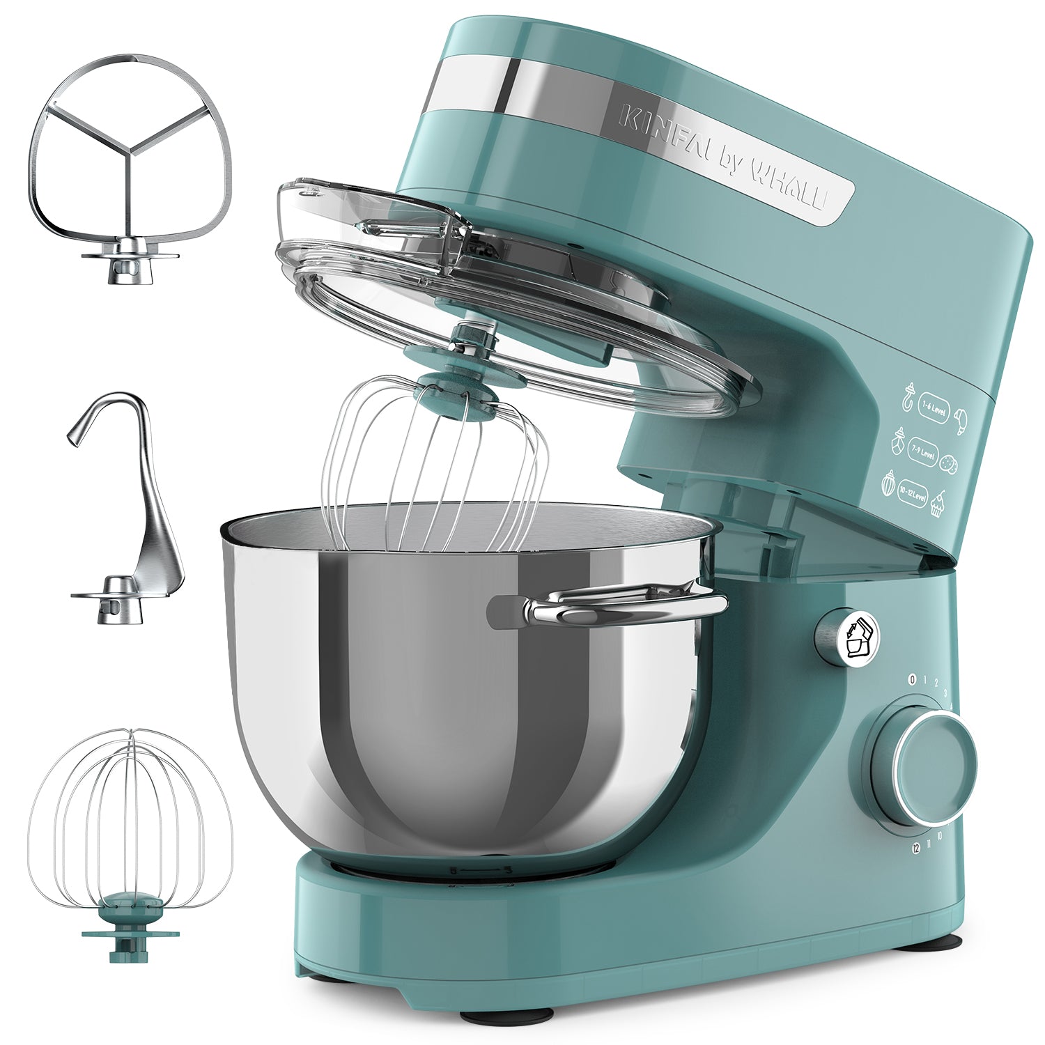 WHALL® Stand Mixer - 5.5Qt 12-Speed Tilt-Head Electric Kitchen Mixer with Dough Hook/Wire Whip/Beater, Stainless Steel Bowl (green)