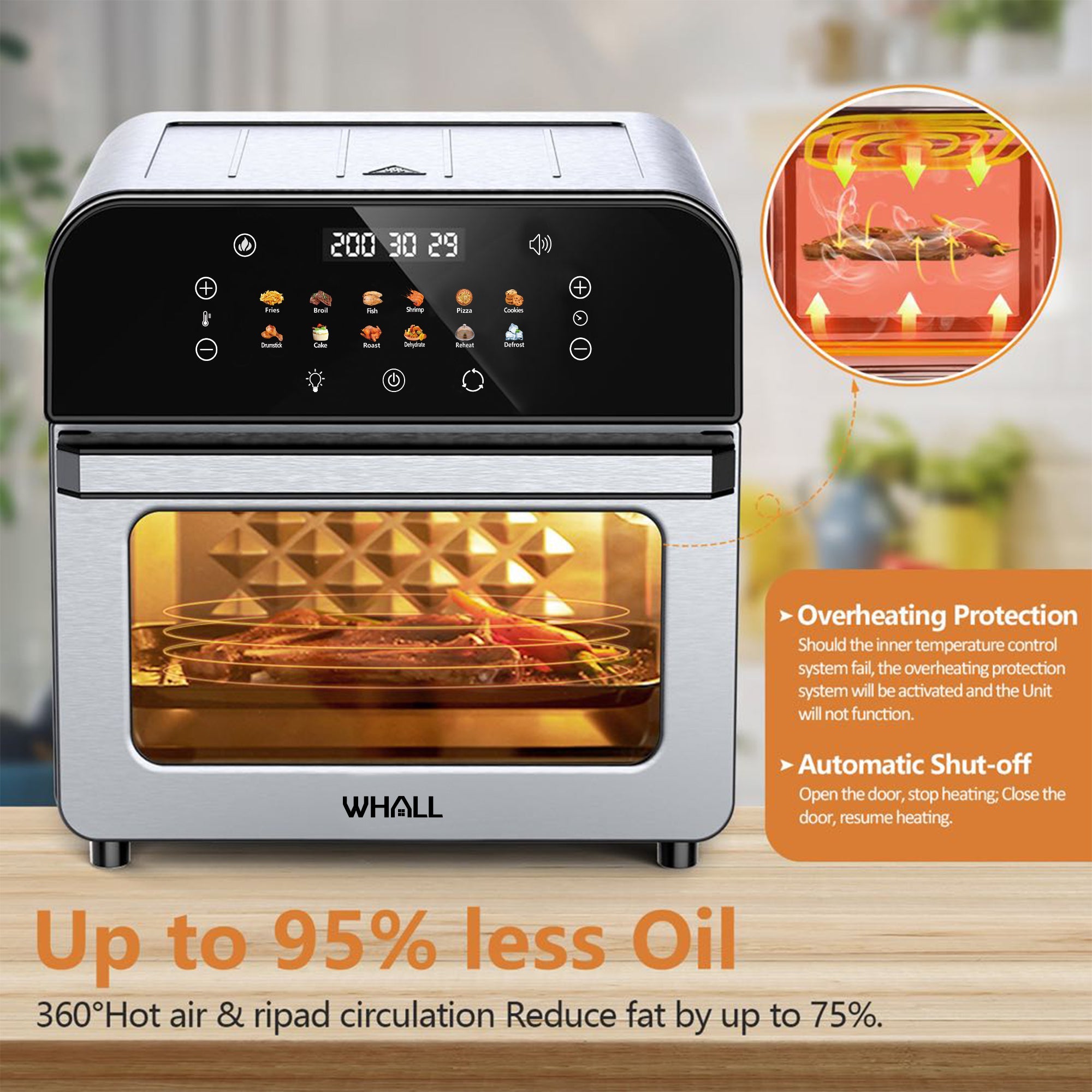 Whall Air Fryer Oven ¨C 12QT Touchscreen Air Fryer with 12 Pre-set Menus, up to 95% Less Oil, and Clearlook Window,New