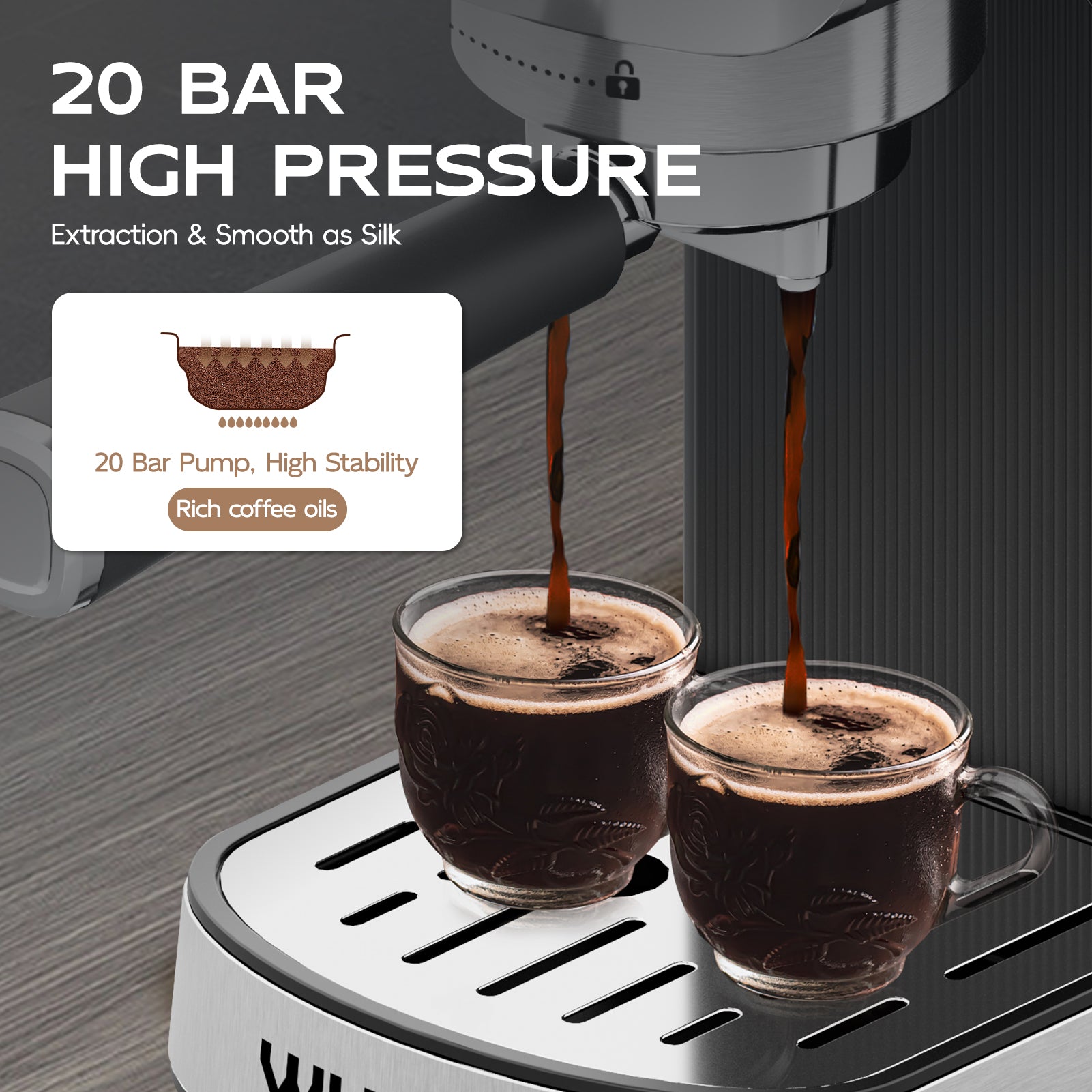 WHALL Touchscreen Espresso Machine 20 Bar,Espresso Coffee Maker with Milk Frother Steam Wand, Stainless Steel Coffee Machine with Removable Water Tank New