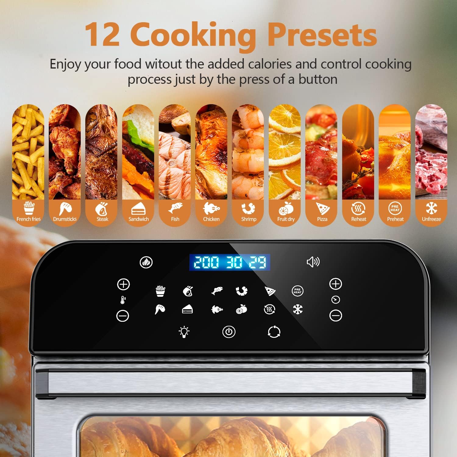 Whall Air Fryer Oven ¨C 12QT Touchscreen Air Fryer with 12 Pre-set Menus, up to 95% Less Oil, and Clearlook Window,New