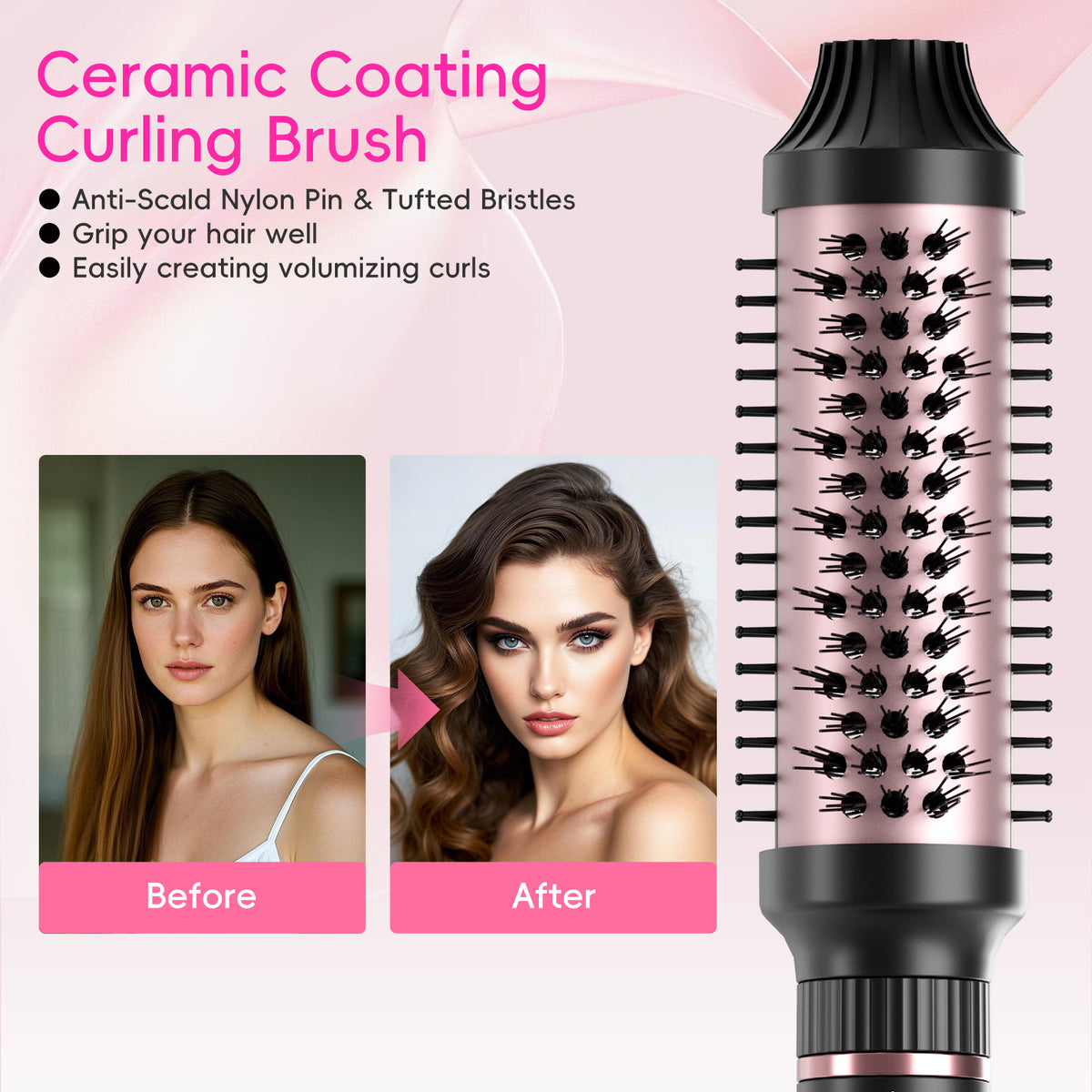 Nicebay Curling Iron Set-Instant Heat Hair Curling Wand Set with Curling Brush,