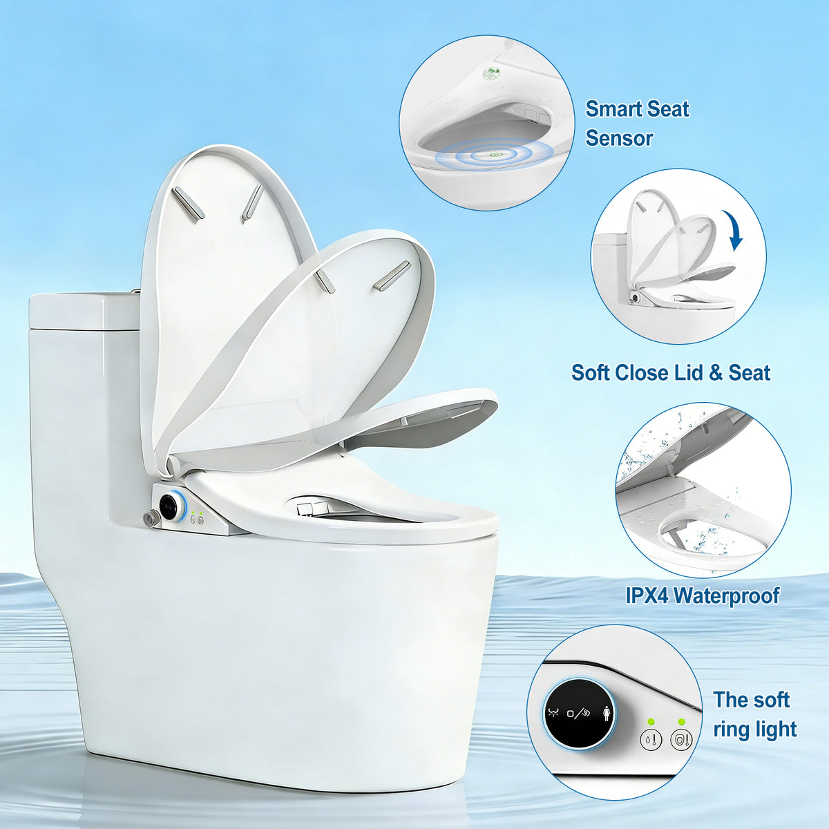 WHALL Smart Electric Bidet Toilet Seat for Elongated Toilets