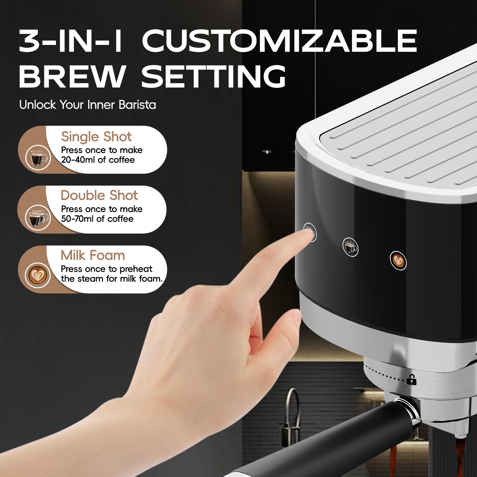 WHALL Touchscreen Espresso Machine 20 Bar,Espresso Coffee Maker with Milk Frother Steam Wand, Stainless Steel Coffee Machine with Removable Water Tank New