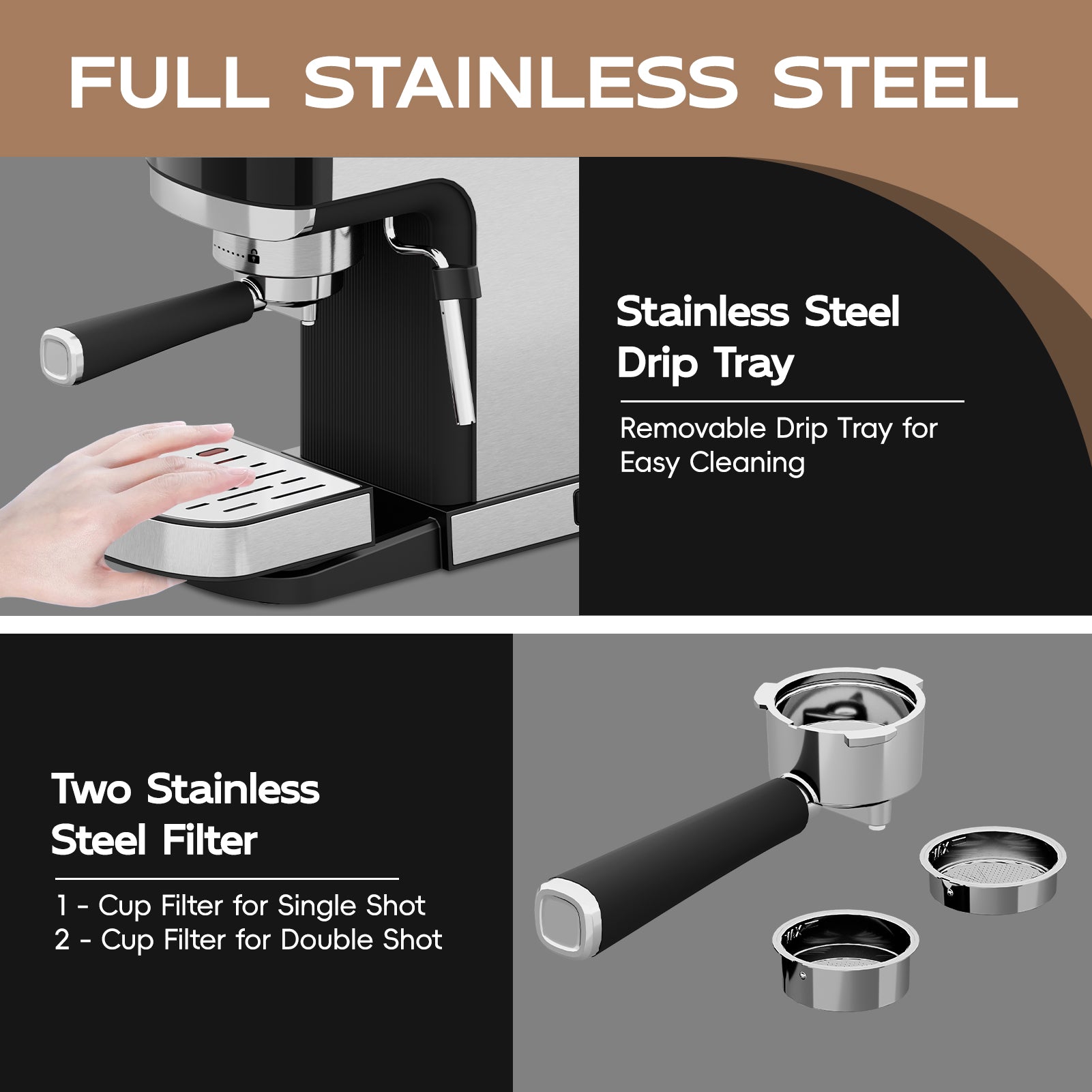 WHALL Touchscreen Espresso Machine 20 Bar,Espresso Coffee Maker with Milk Frother Steam Wand, Stainless Steel Coffee Machine with Removable Water Tank New
