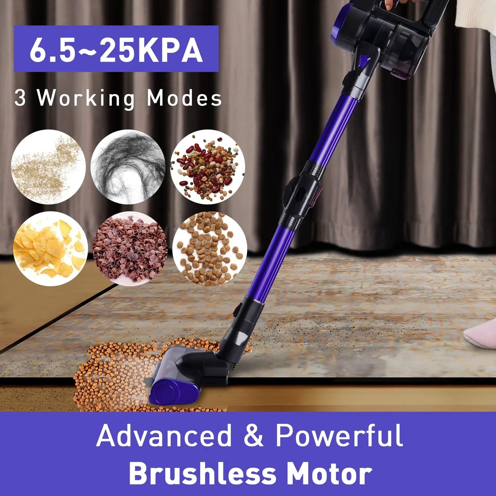 WHALL Cordless Vacuum Cleaner, 25Kpa Super Suction 280W High-Speed Brushless Motor Cordless Stick Vacuum, Detachable Battery up to 55min Runtime (New)