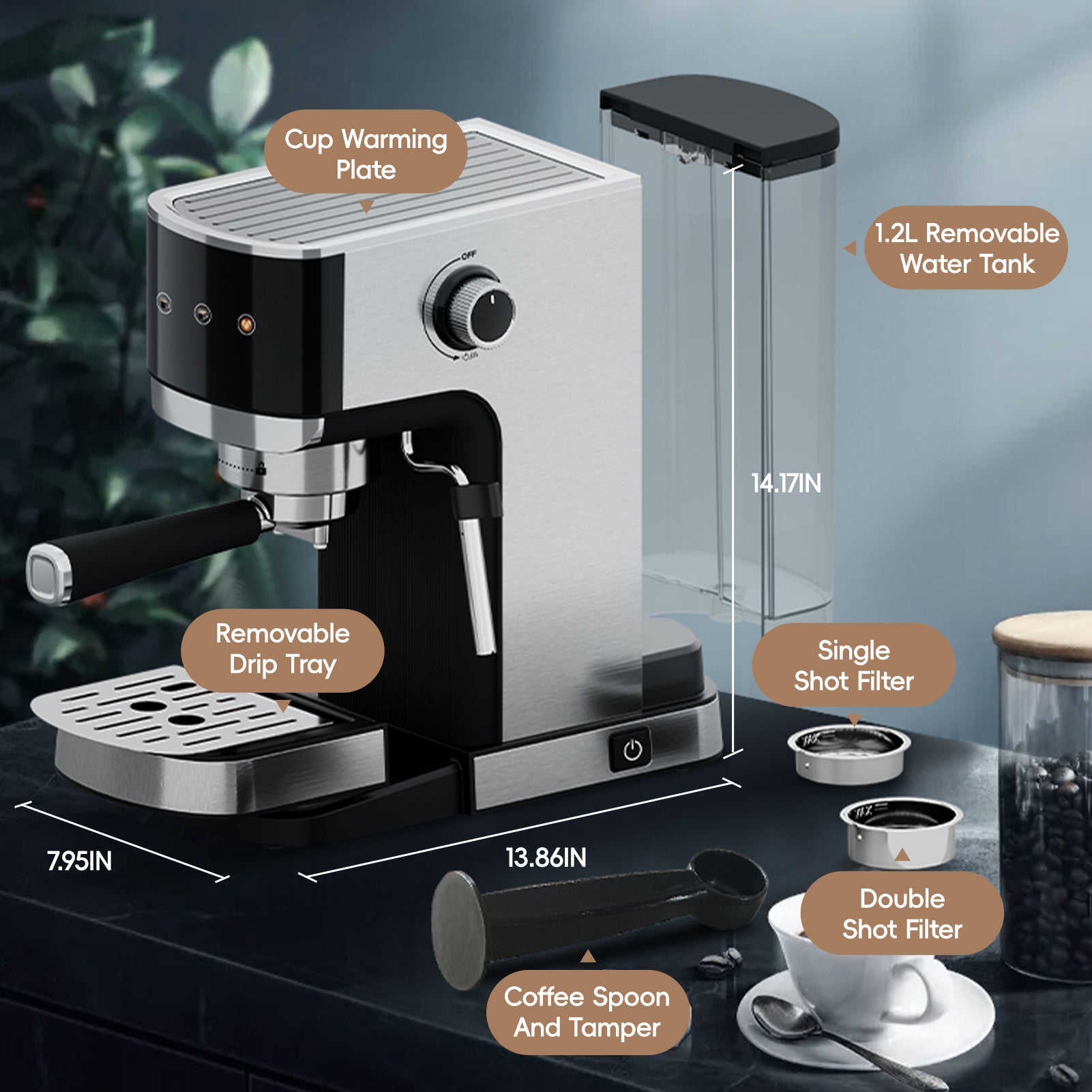 WHALL Touchscreen Espresso Machine 20 Bar,Espresso Coffee Maker with Milk Frother Steam Wand, Stainless Steel Coffee Machine with Removable Water Tank New