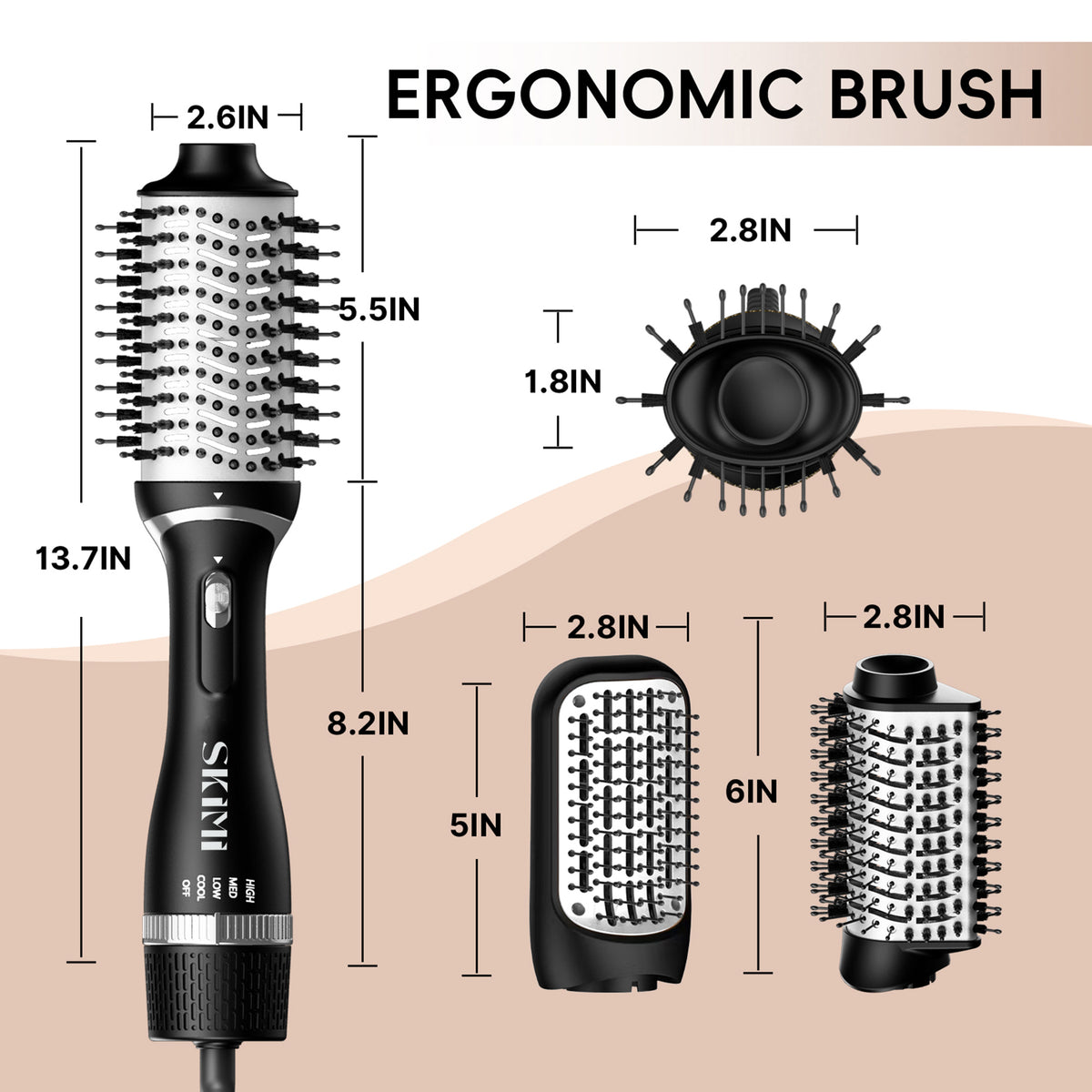 Nicebay Hair Dryer Brush, Black Blow Dryer Brush, Curly, Dry, Oval Hot Air Brush