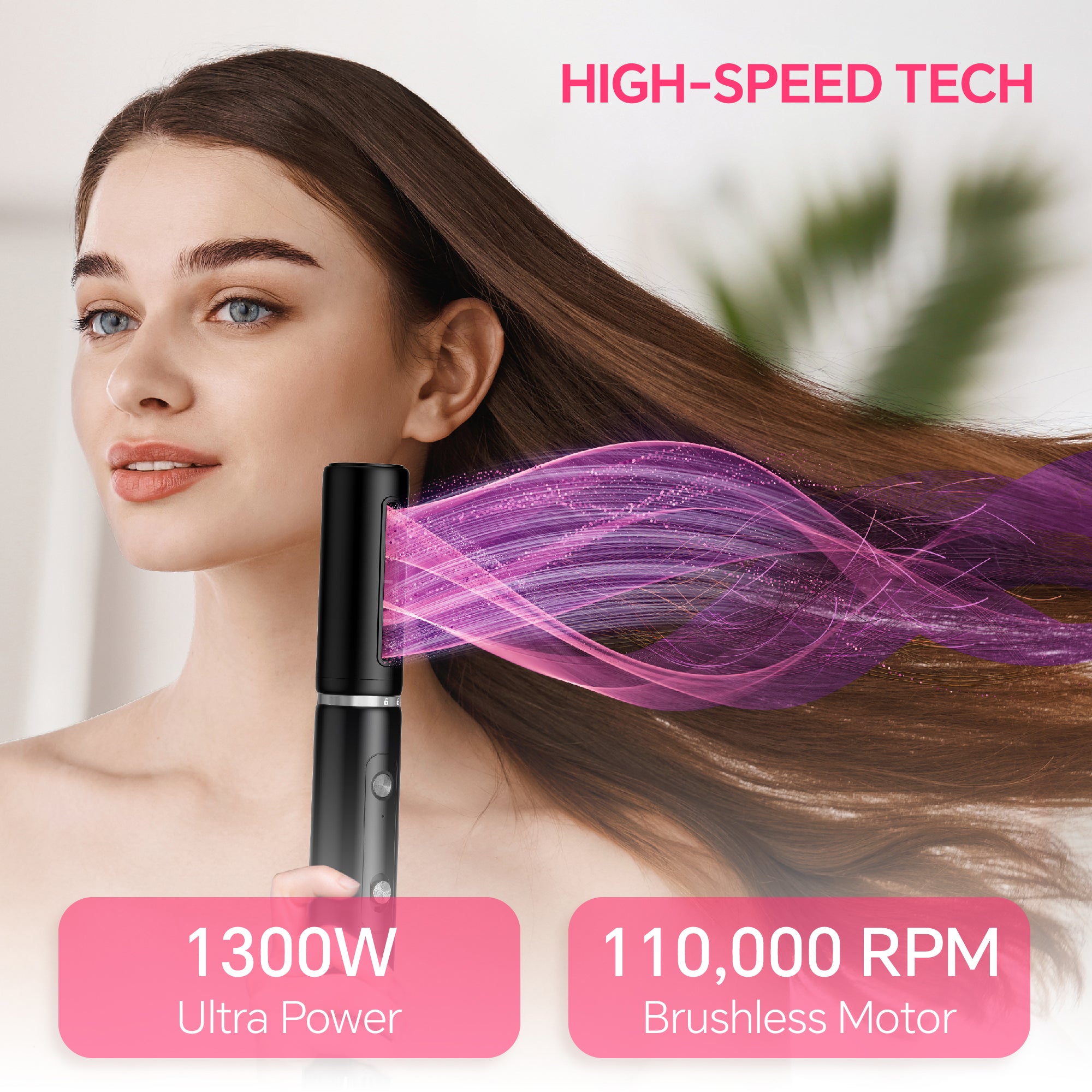 NICEBAY Hair Dryer Brush, Blow Dryer with 110000RPM Brushless Motor, Hot Air Styler 1300W