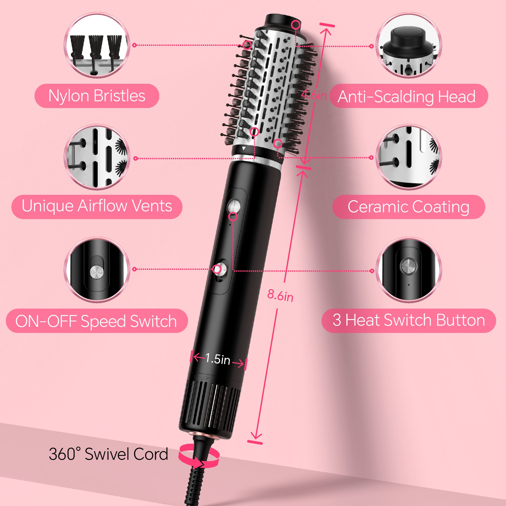 NICEBAY Hair Dryer Brush, Blow Dryer with 110000RPM Brushless Motor, Hot Air Styler 1300W
