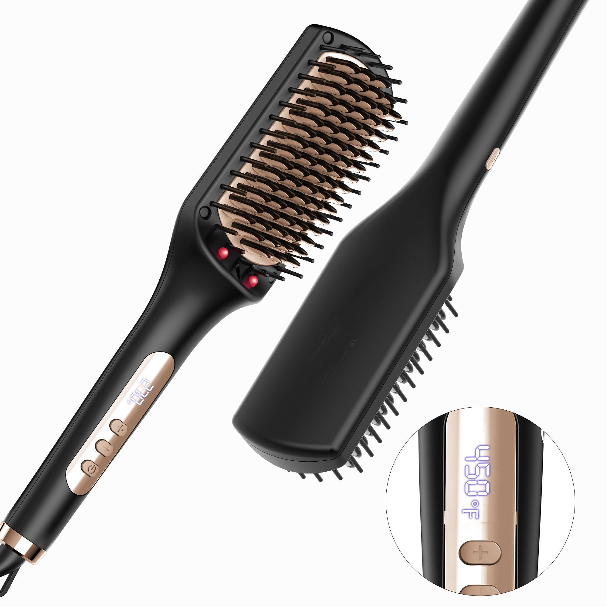 NICEBAY by SKIMI Hair Straightening Brush, Gold Ionic Hair Straightener Comb, Ceramic Coating