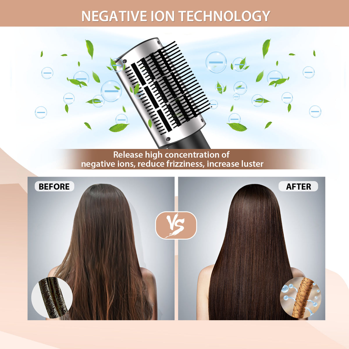 SKIMI 1000W Ionic Ceramic Hair Dryer Brush with Attachments, 3-Speed Hot Air Styling Tool