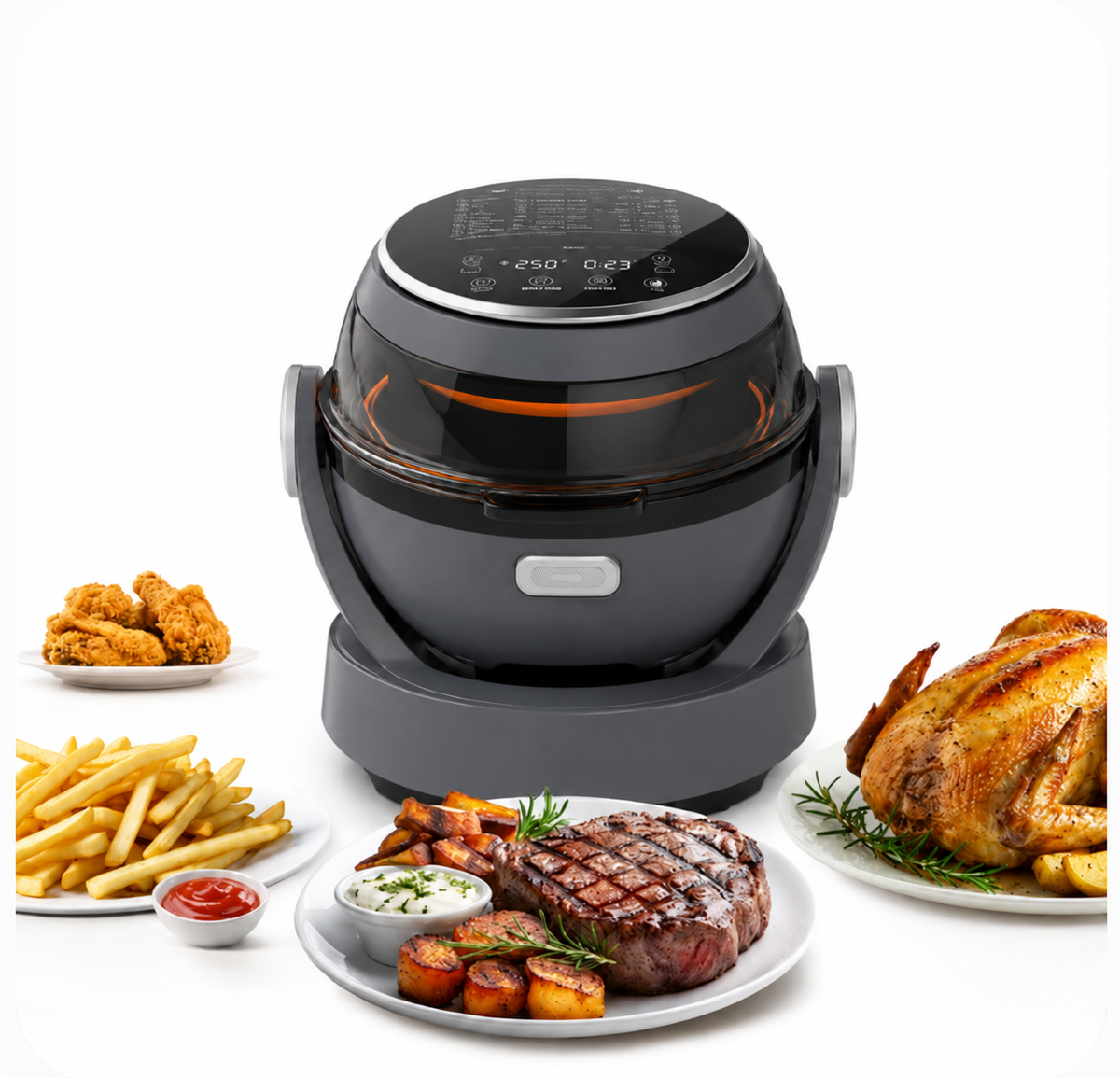 WHALL Rotating Air Fryer with 360° Auto-Rotation