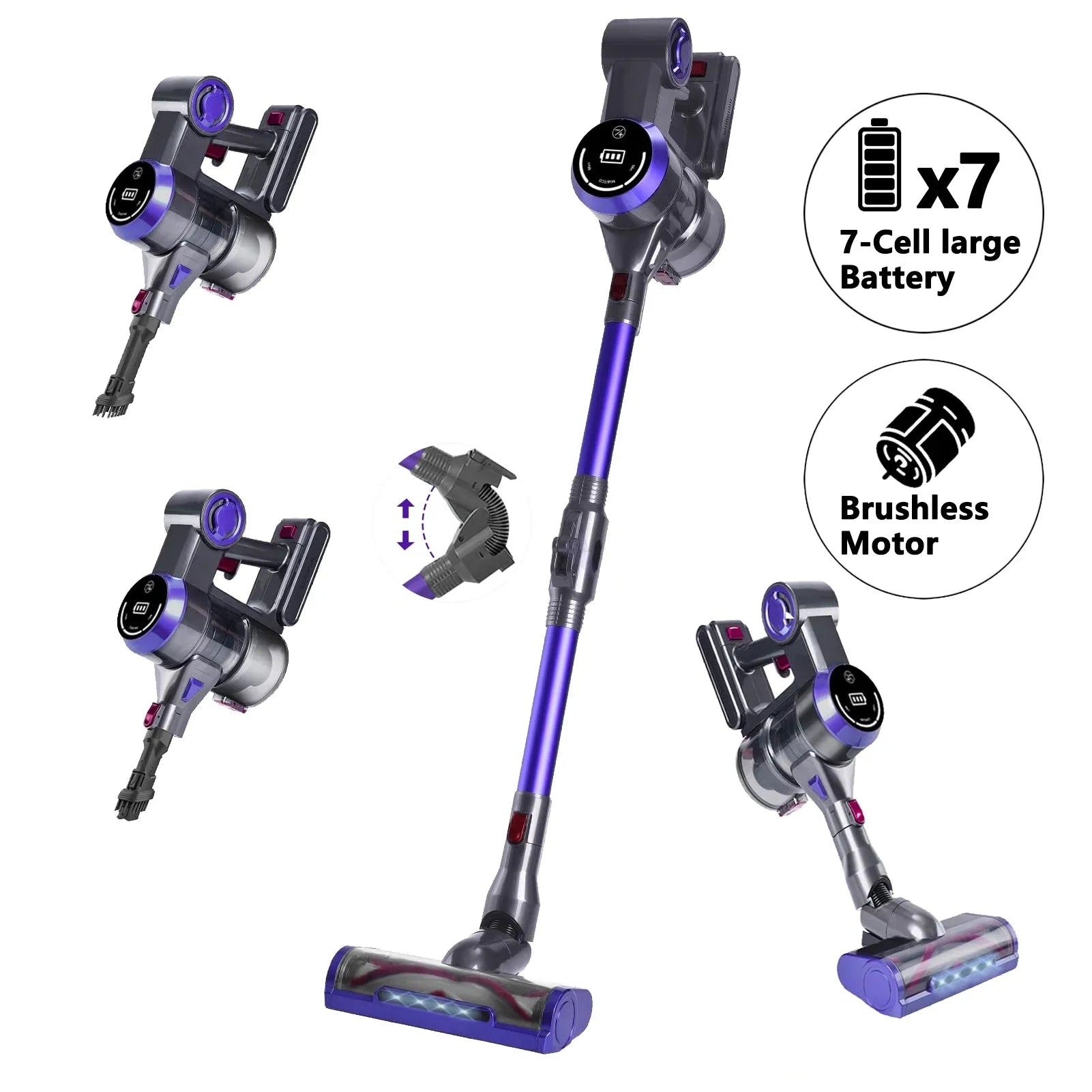 WHALL Cordless Vacuum Cleaner, 25Kpa Super Suction 280W High-Speed Brushless Motor Cordless Stick Vacuum, Detachable Battery up to 55min Runtime (New)
