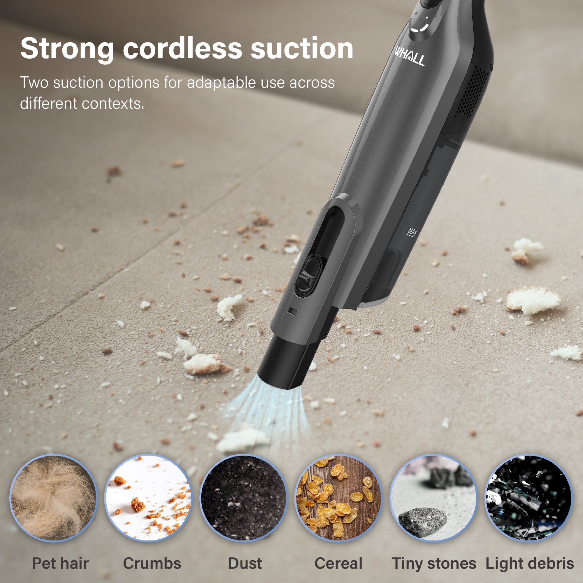 WHALL Cordless Handheld Vacuum Cleaner Portable, Powerful Suction, and LED Light for Home, Car