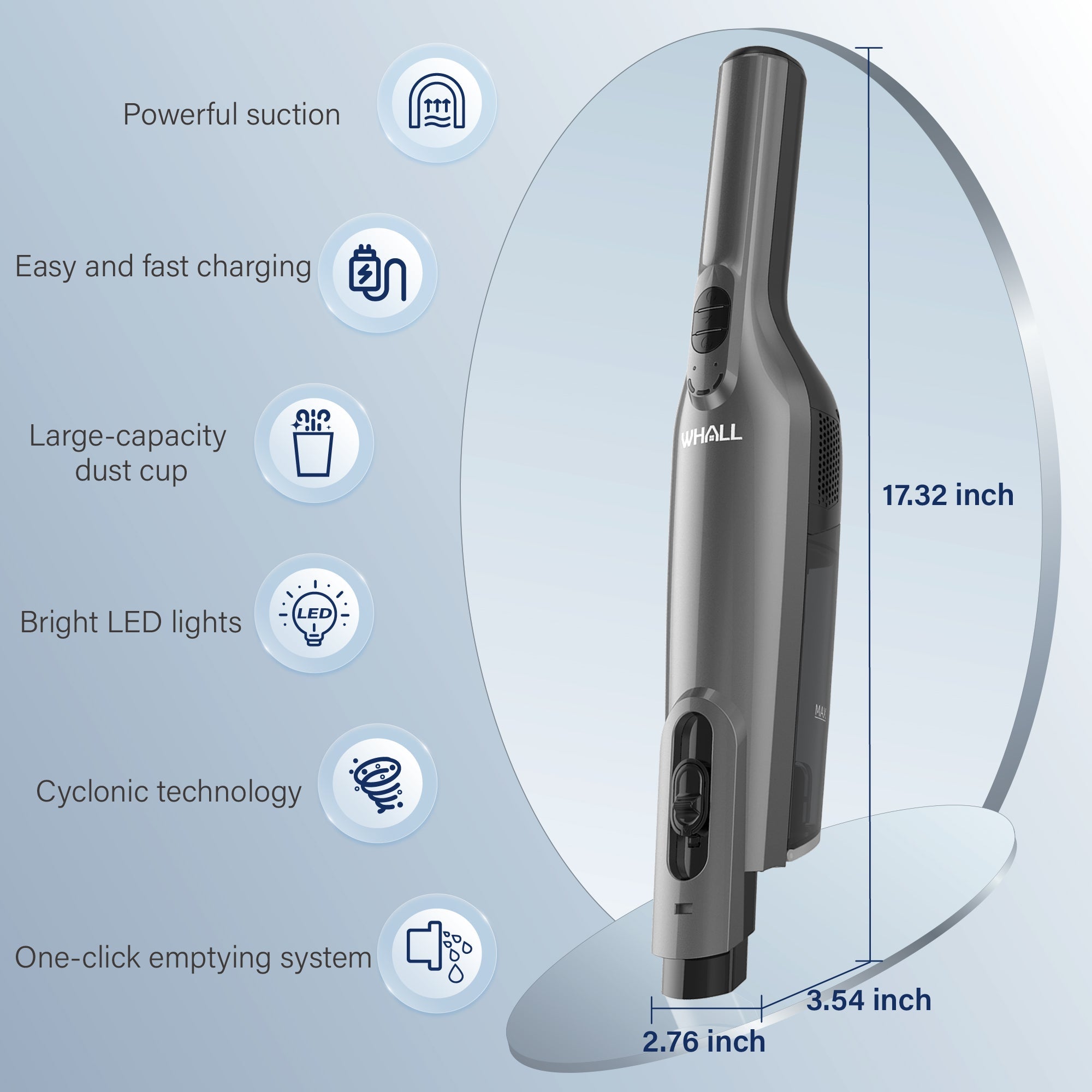 WHALL Cordless Handheld Vacuum Cleaner Portable, Powerful Suction, and LED Light for Home, Car