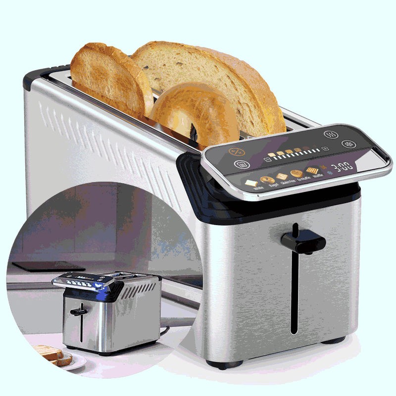 Whall® Stainless Steel Smart Toaster, 2 & 4 Slice | Projection Touchscreen, 1.5" Extra-Wide Slots, Digital Timer, Reheat & Defrost, Warming Rack, Removable Crumb Tray