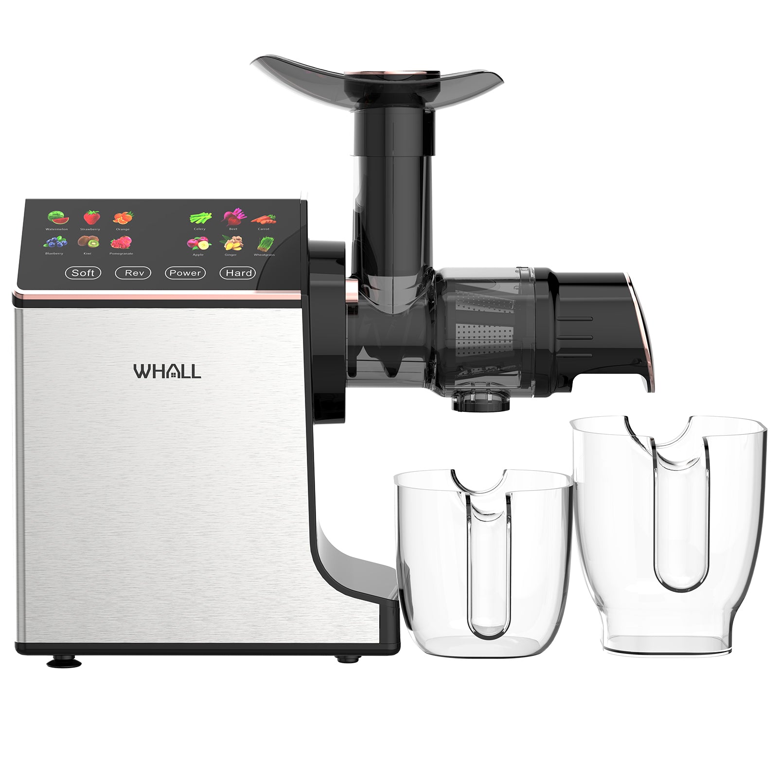 WHALL® Slow Masticating Juice - Cold Press Juicer Machines with Touchscreen，Reverse Function, Soft & Hard Produce, Quiet Motor