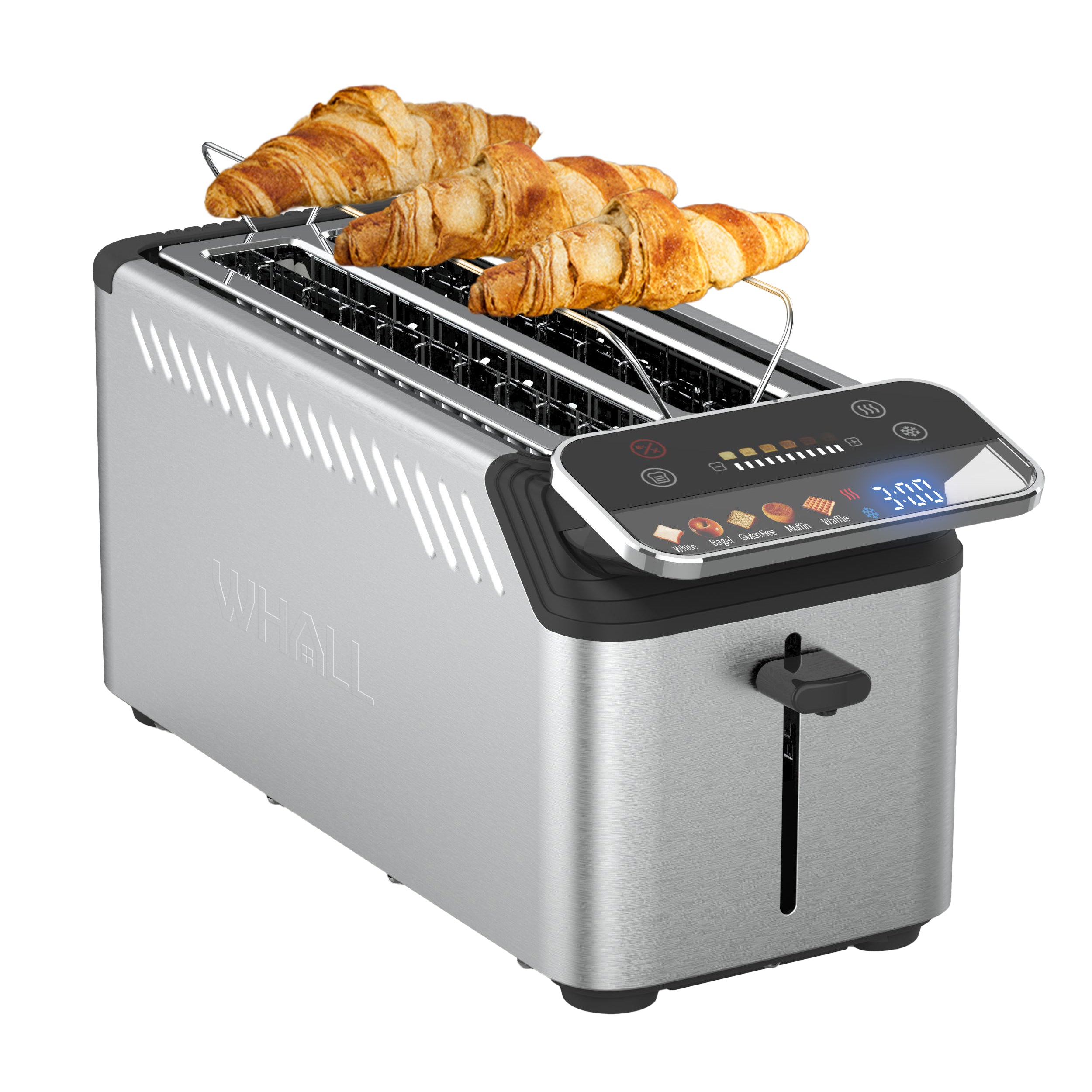 Whall® Stainless Steel Smart Toaster, 2 & 4 Slice | Projection Touchscreen, 1.5" Extra-Wide Slots, Digital Timer, Reheat & Defrost, Warming Rack, Removable Crumb Tray
