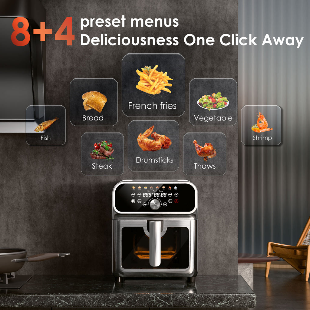 WhallPro 6QT All-Stainless Air Fryer, 8-in-1 Hot Oven with Digital LED Touchscreen