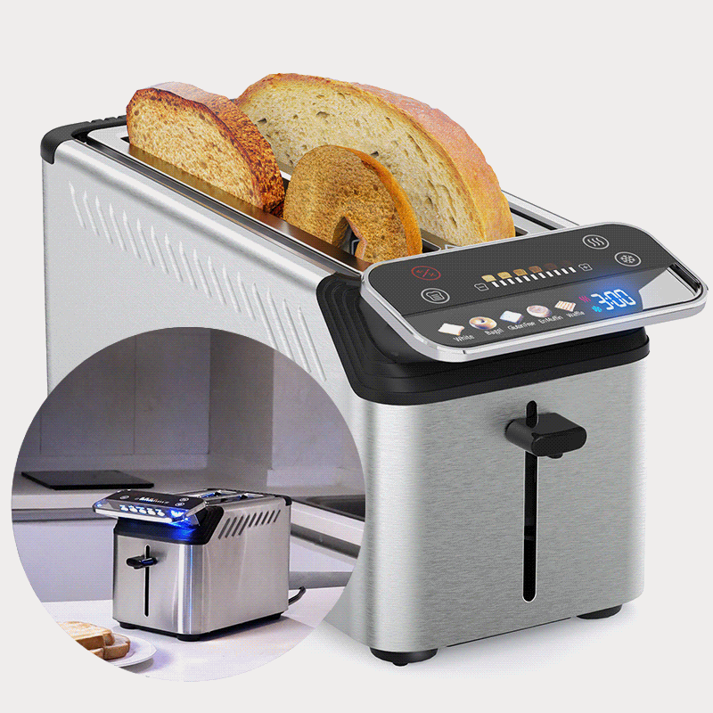 Whall® Stainless Steel Smart Toaster, 2 & 4 Slice | Projection Touchscreen, 1.5" Extra-Wide Slots, Digital Timer, Reheat & Defrost, Warming Rack, Removable Crumb Tray