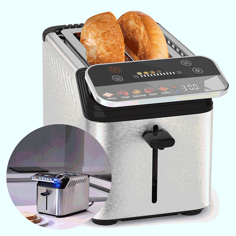 Whall® Stainless Steel Smart Toaster, 2 & 4 Slice | Projection Touchscreen, 1.5" Extra-Wide Slots, Digital Timer, Reheat & Defrost, Warming Rack, Removable Crumb Tray