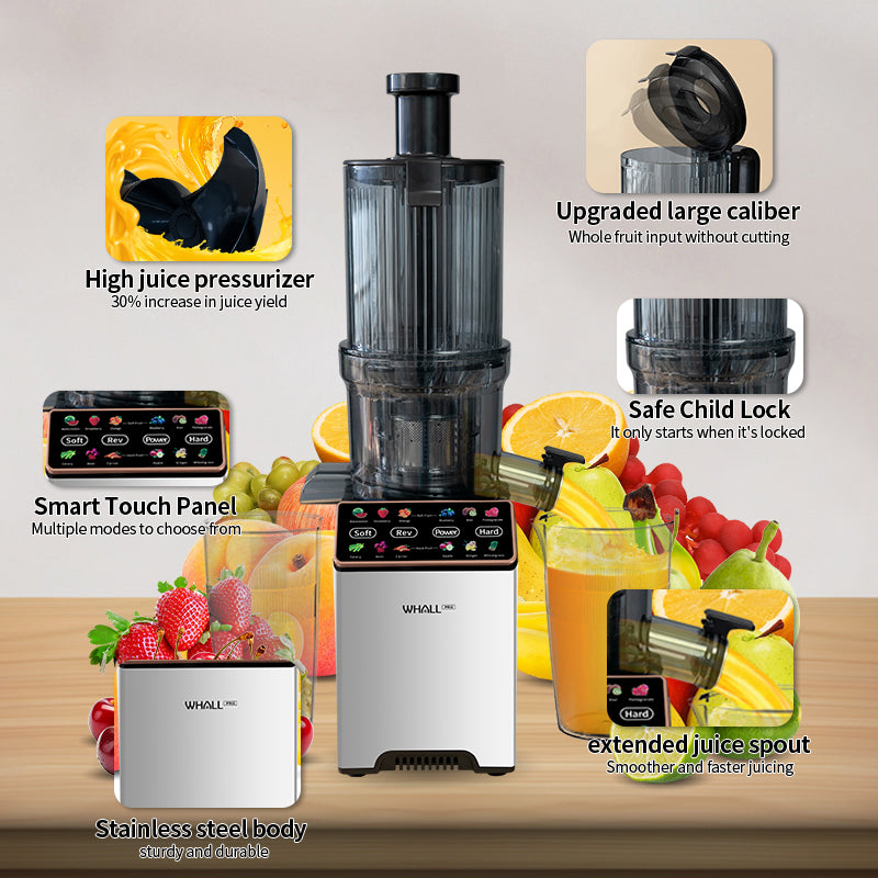 WHALL® Cold Press Juicer Machine with Touchscreen, Slow Masticating Machines with 3" Extra Large Feed Chute, Reverse Function, Soft & Hard Models