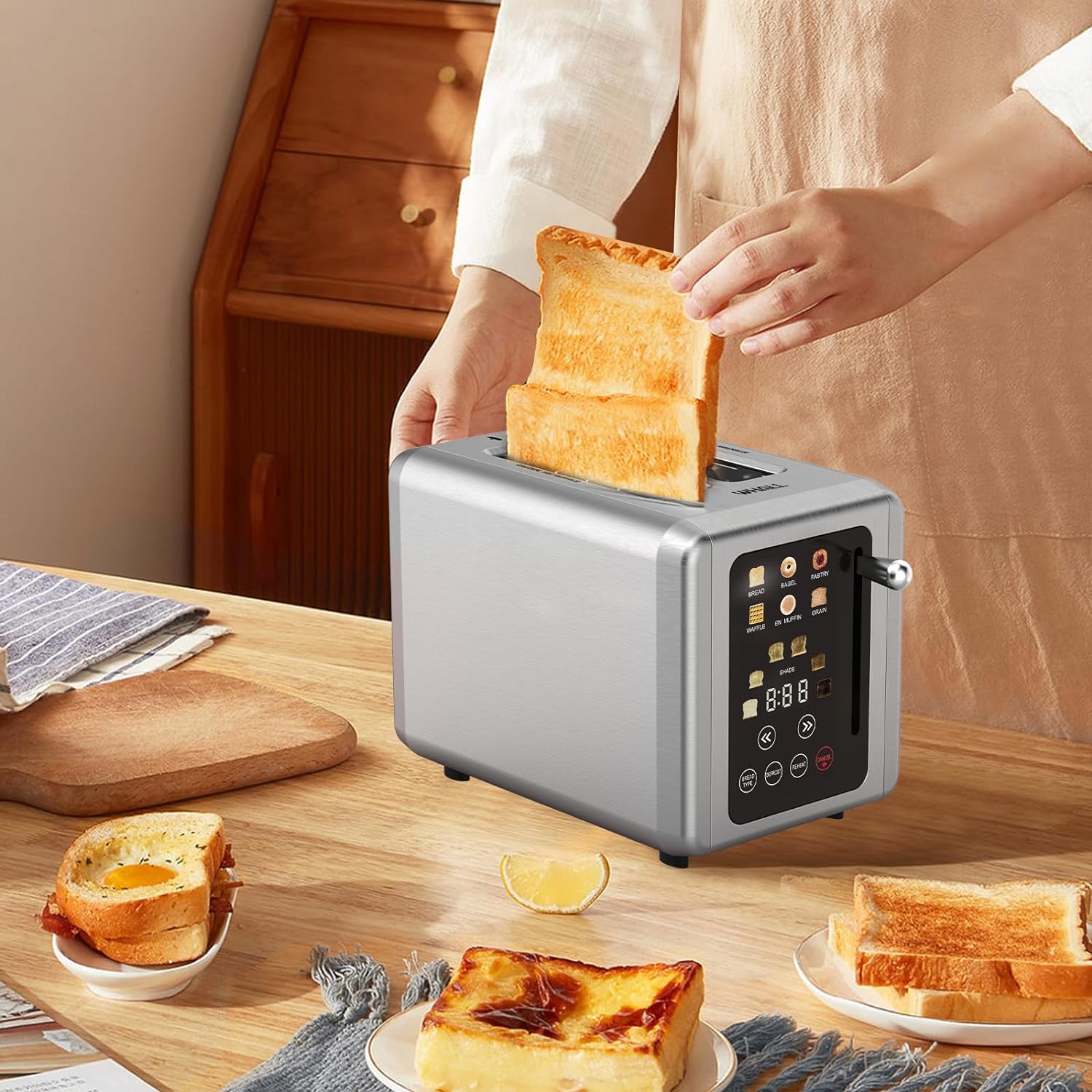 Whall Touch Screen Toaster 2 Slice | Stainless Steel, Digital Timer, Sound | 6 Bread Types & Shades
