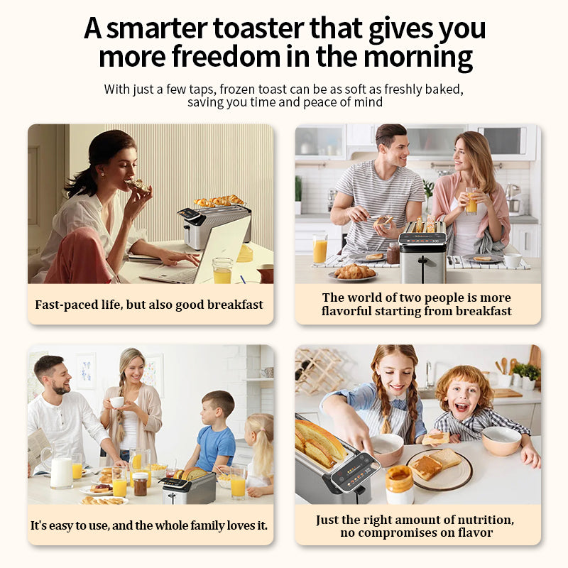 Whall Stainless Steel Smart Toaster, 2 Slice | Projection Touchscreen, 1.5" Extra-Wide Slots, Digital Timer, Reheat & Defrost, Warming Rack, Removable Crumb Tray