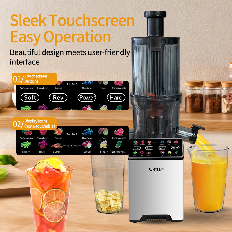 Whall Slow Masticating Juice - Cold Press Juicer Machines with Touchscreen，Reverse Function, Soft & Hard Produce, Quiet Motor