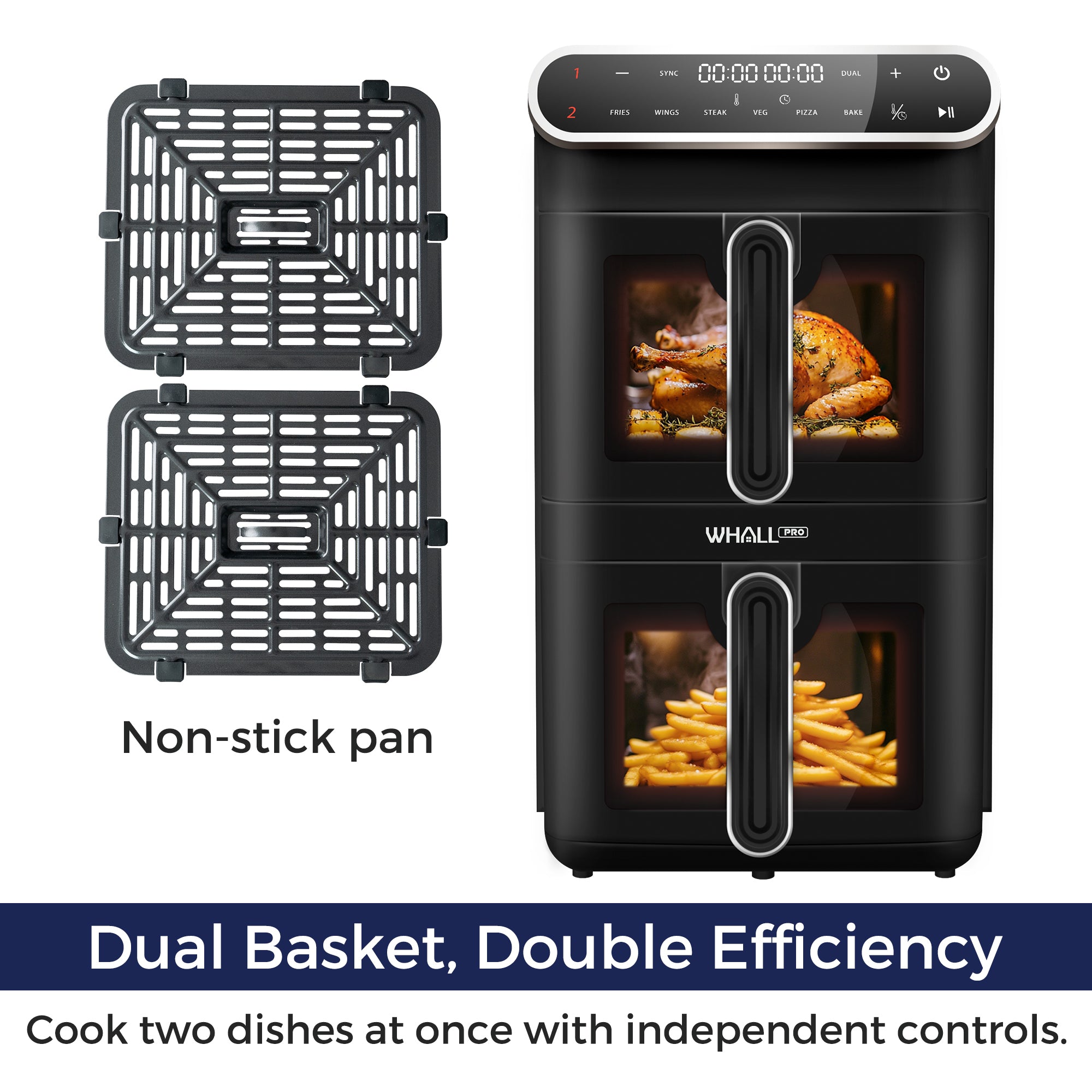 WhallPro® 11L Dual Basket Air Fryer – Independent Cook, Visible Windows, One-Touch Smart Control