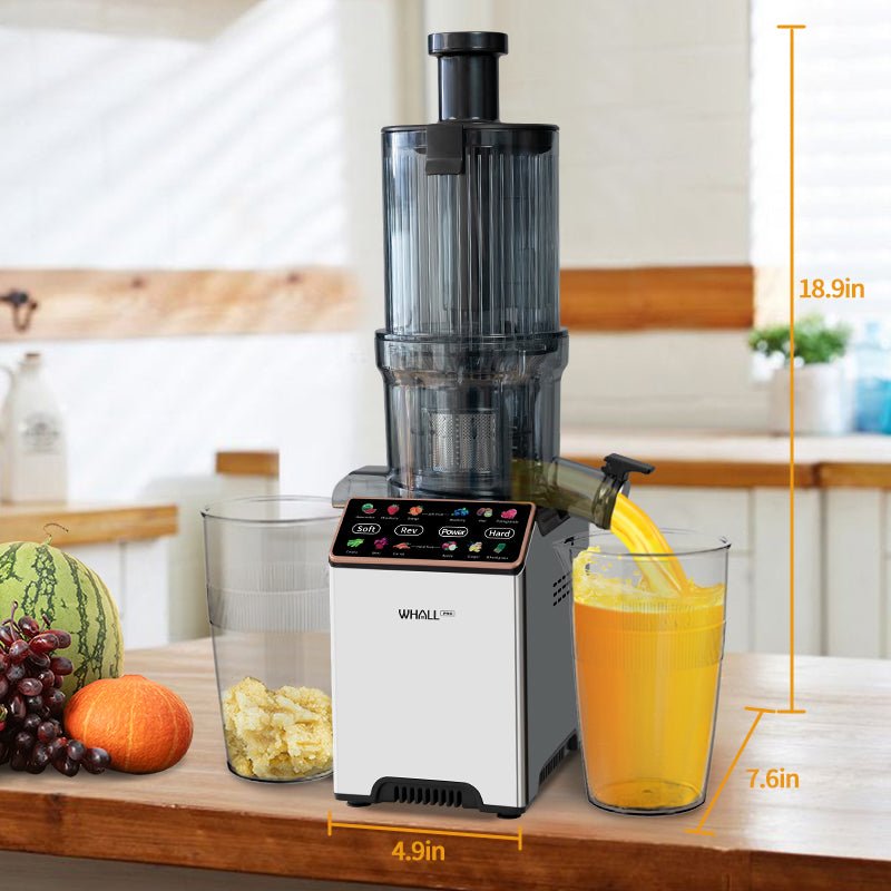 WHALL® Cold Press Juicer Machine with Touchscreen, Slow Masticating Machines with 3" Extra Large Feed Chute, Reverse Function, Soft & Hard Models