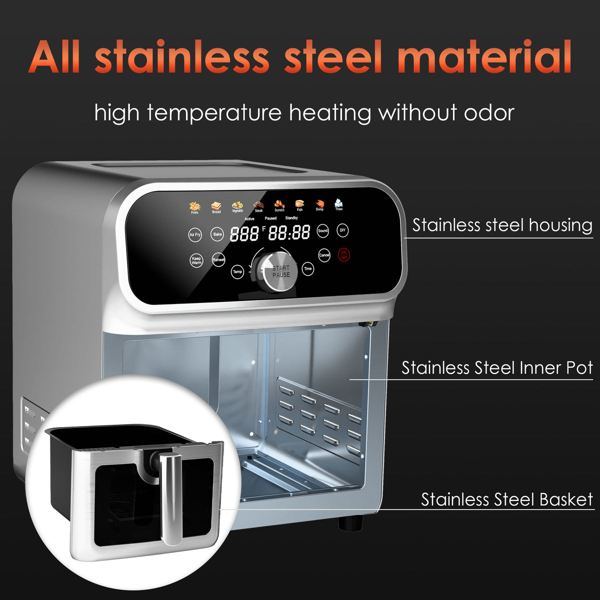 WHALL 6QT All-Stainless Air Fryer