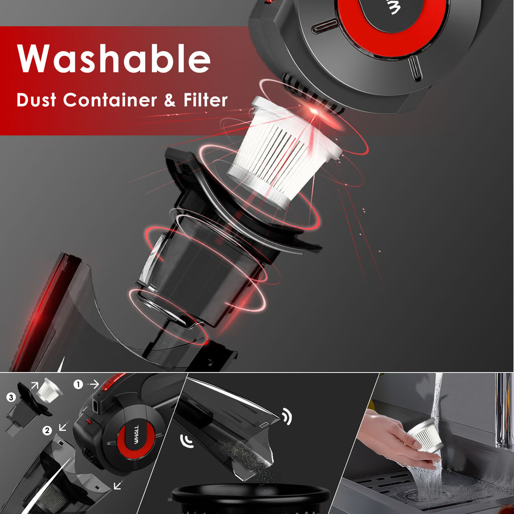 WHALL Handheld Vacuum - Powerful Cordless Hand Vacuum Cleaner, Wet & Dry Cleaning, Adjustable Power & Quiet Operation