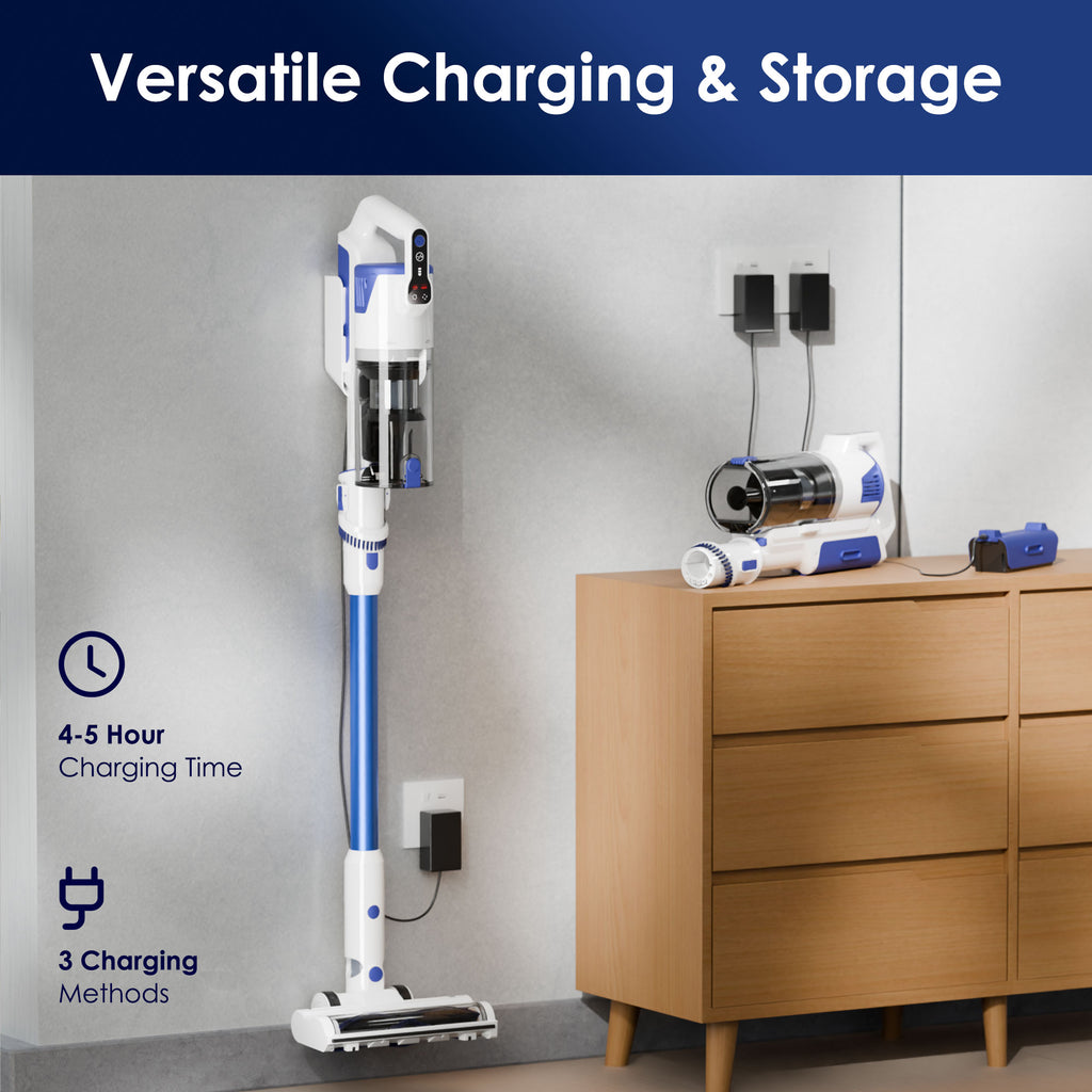 WHALL Cordless Vacuum Cleaner, Stick Vacuum with Brushless Motor, Rechargeable Lightweight Vacuum for Carpet, Hard Floor & Pet Hair, 45Min Runtime