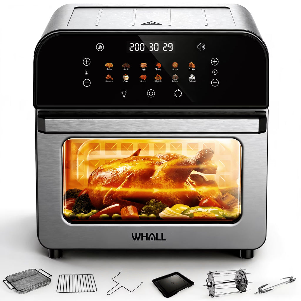 WHALL 12QT Touchscreen Air Fryer Toaster Oven, 12 Pre-set Menus, Clear Window, Less Oil