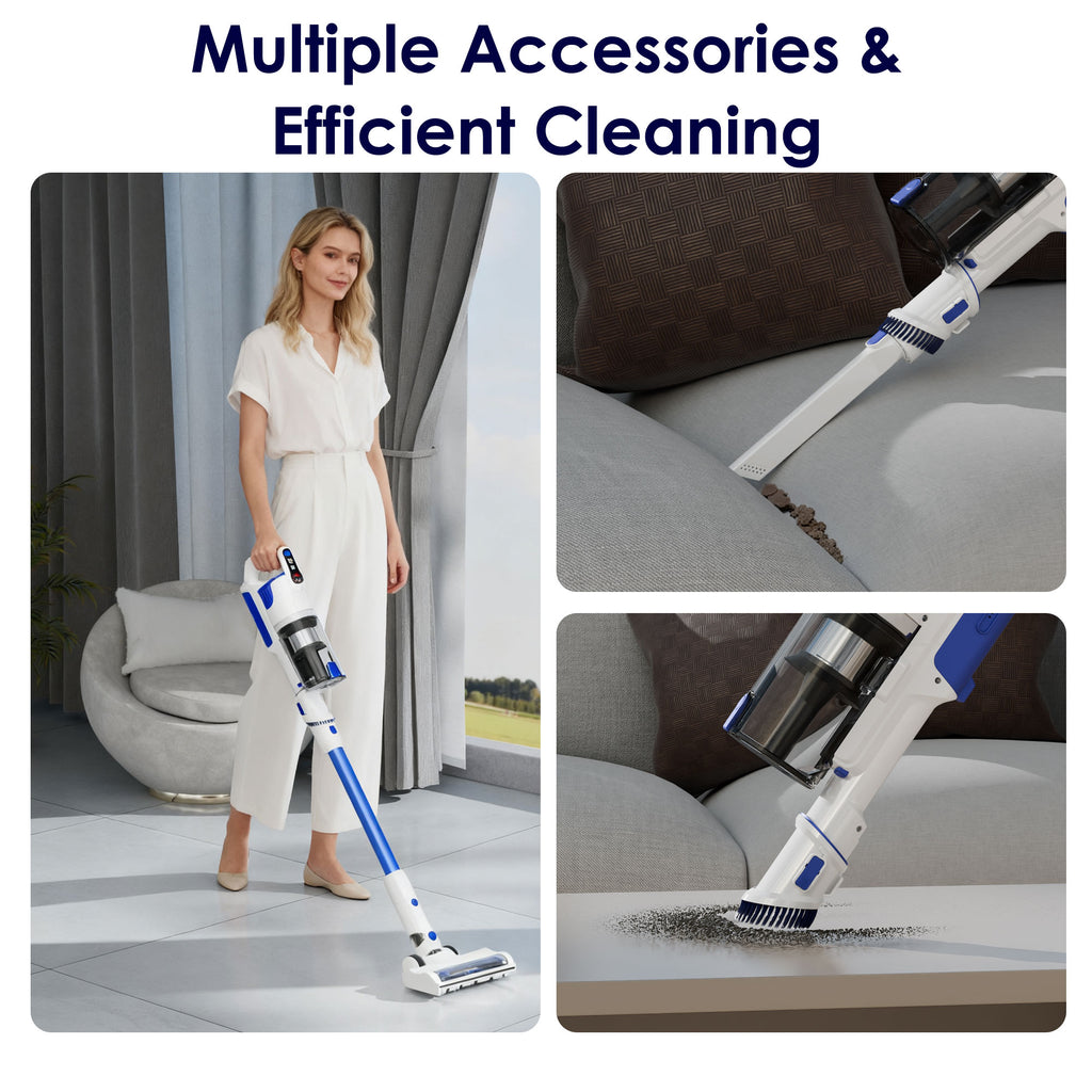 WHALL Cordless Vacuum Cleaner, Stick Vacuum with Brushless Motor, Rechargeable Lightweight Vacuum for Carpet, Hard Floor & Pet Hair, 45Min Runtime