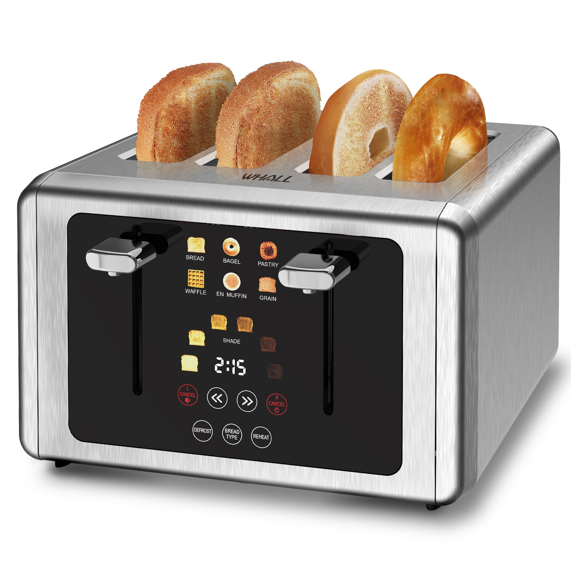 Whall Touch Screen Toaster 2 & 4 Slice | Stainless Steel, Digital Timer, Sound | 6 Bread Types & Shades