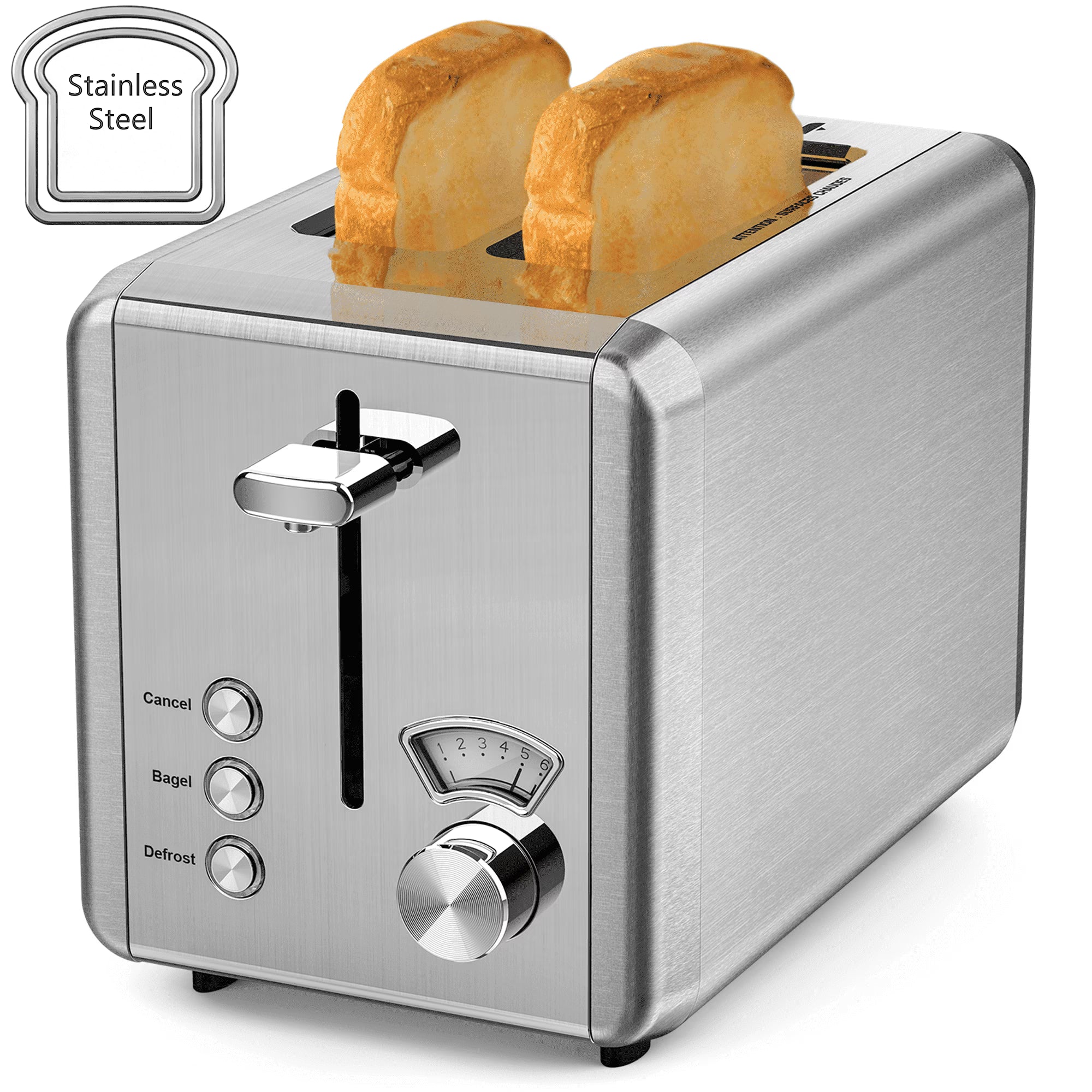 Whall Knob Toaster 2 Slice | Stainless Steel, Digital Timer, Sound | 6 Bread Types & Shades
