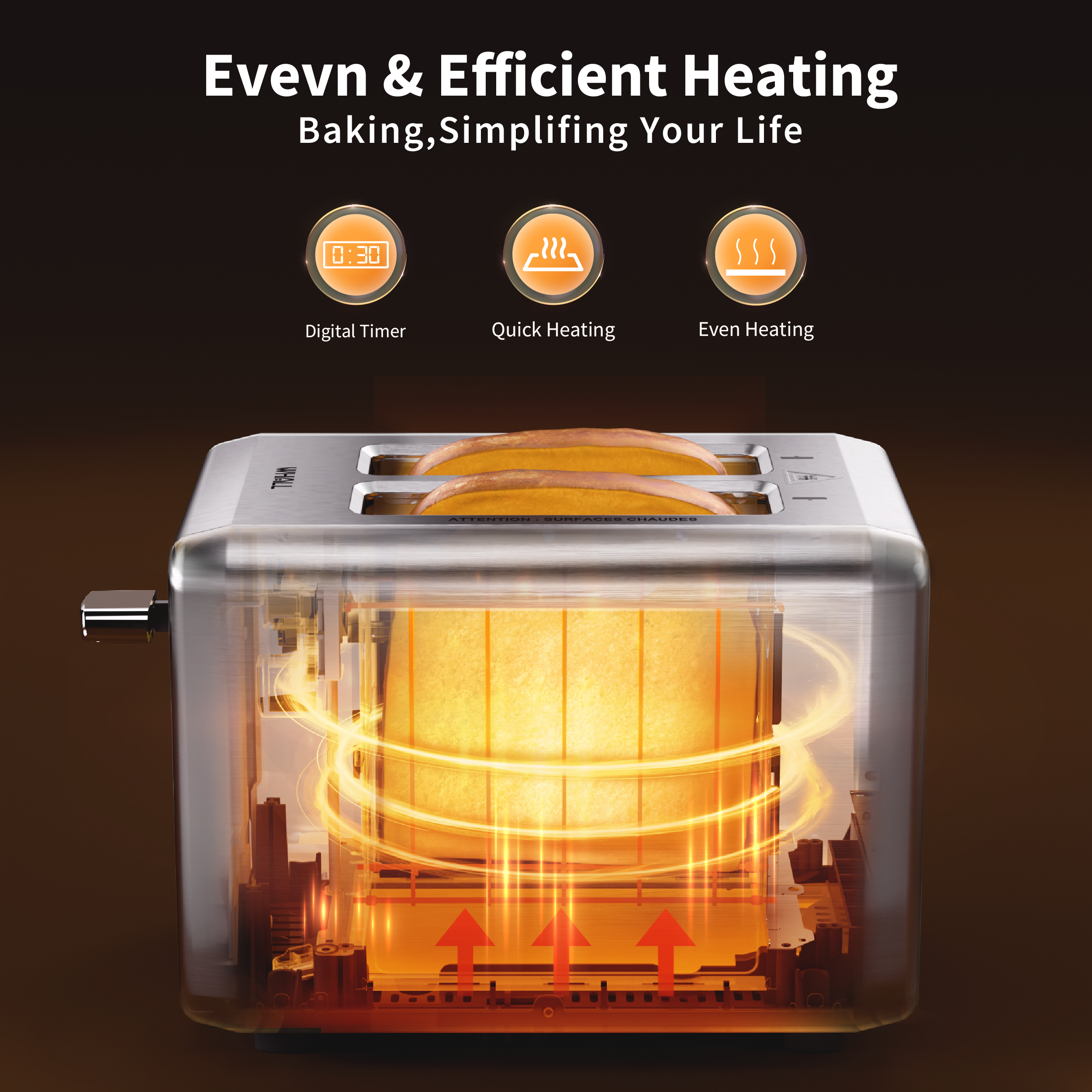 WHALL 2-Slice Touchscreen Toaster