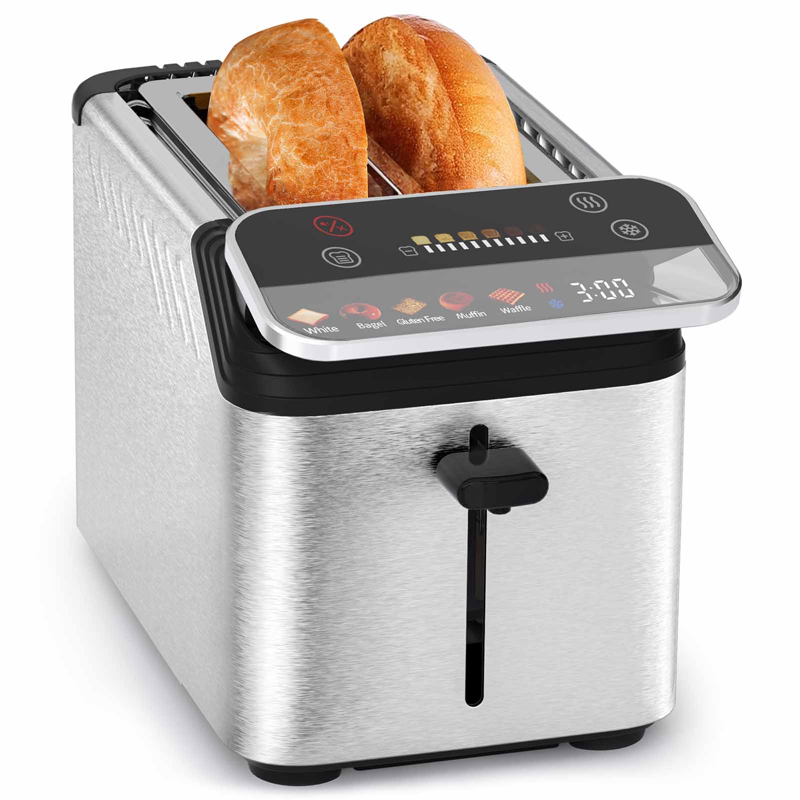 Whall Stainless Steel Smart Toaster, 2 & 4 Slice | Projection Touchscreen, 1.5" Extra-Wide Slots, Digital Timer, Reheat & Defrost, Warming Rack, Removable Crumb Tray
