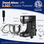WHALL® Stand Mixer - 5.5Qt 12-Speed Tilt-Head Electric Kitchen Mixer with Dough Hook/Wire Whip/Beater, Stainless Steel Bowl (black)