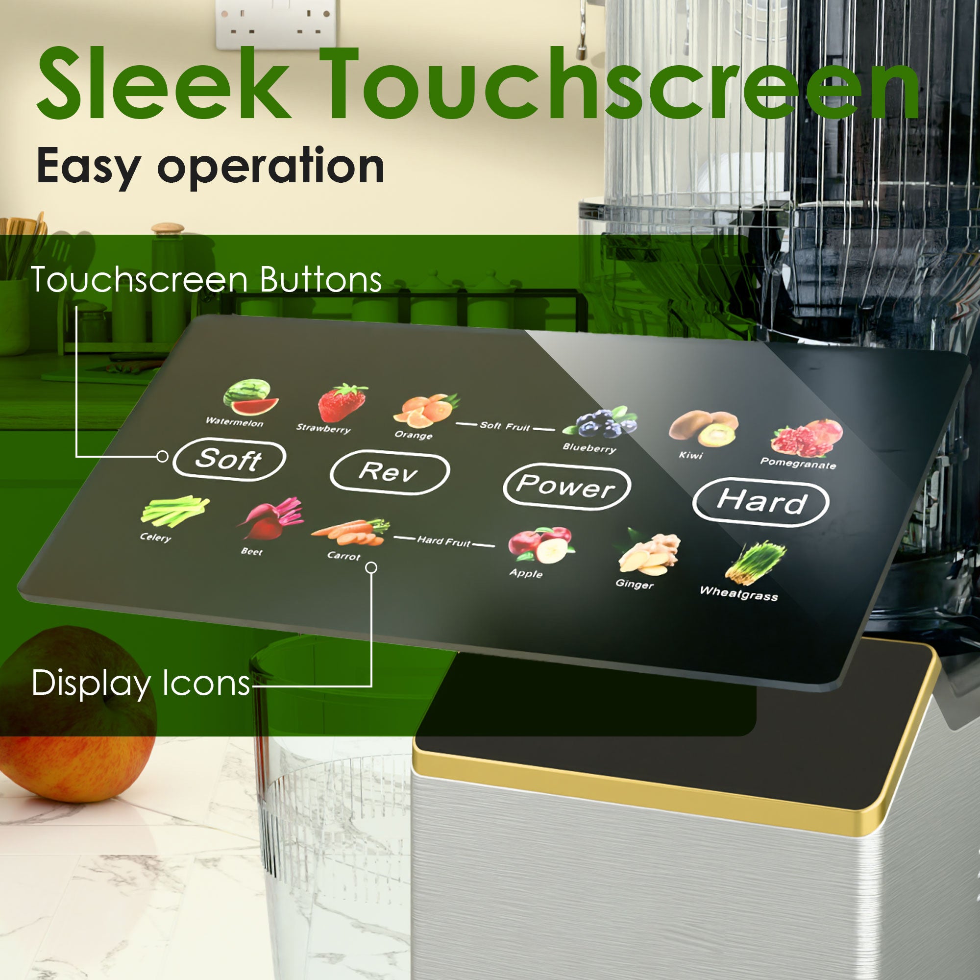 Whall Cold Press Juicer Machine with Touchscreen, Slow Masticating Machines with 4.5" Extra Large Feed Chute, Reverse Function, Soft & Hard Models