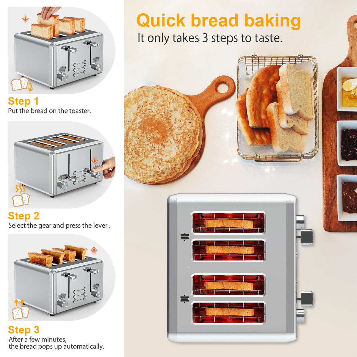 WHALL 4-Slice Dual-Control Toaster