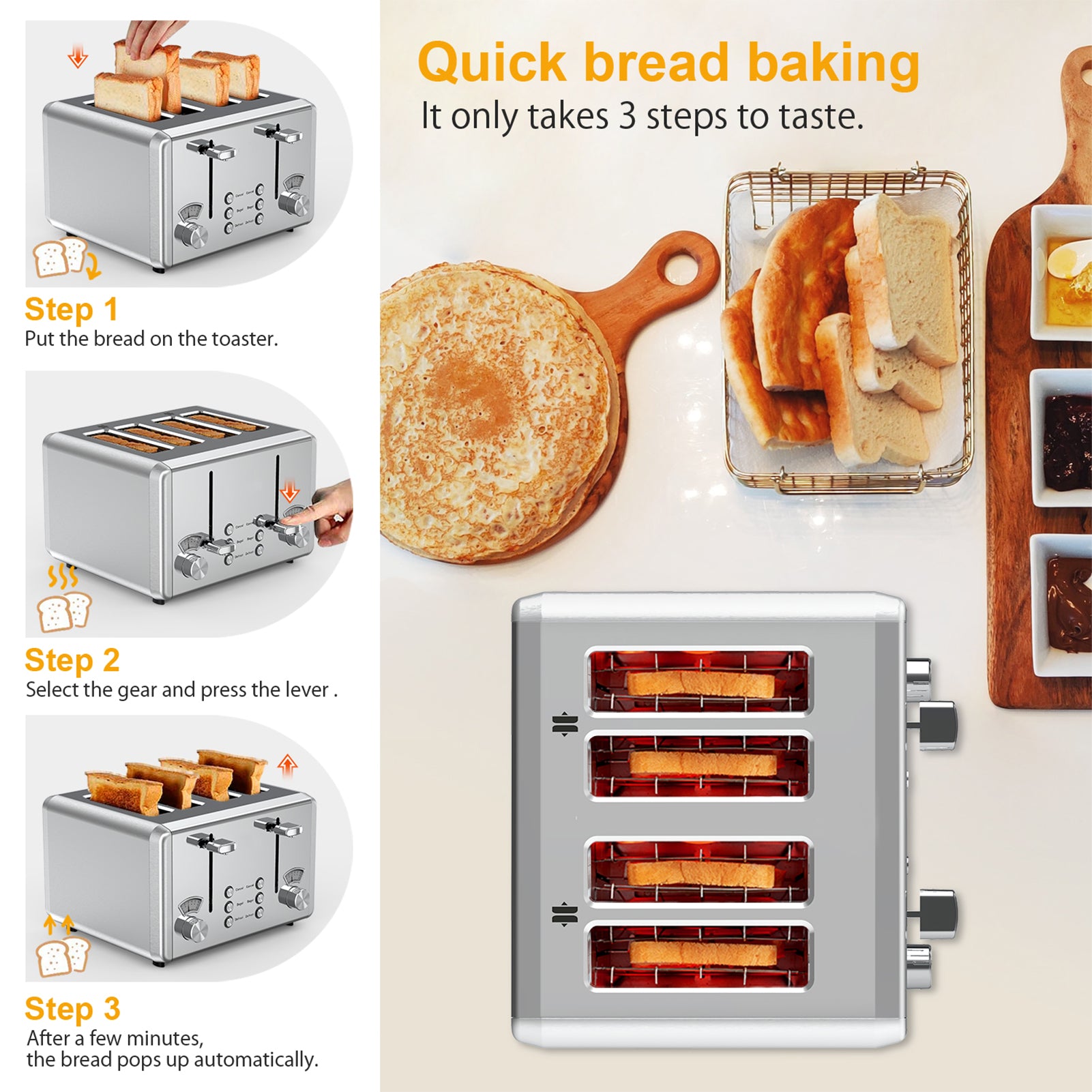 WHALL 4-Slice Dual-Control Toaster