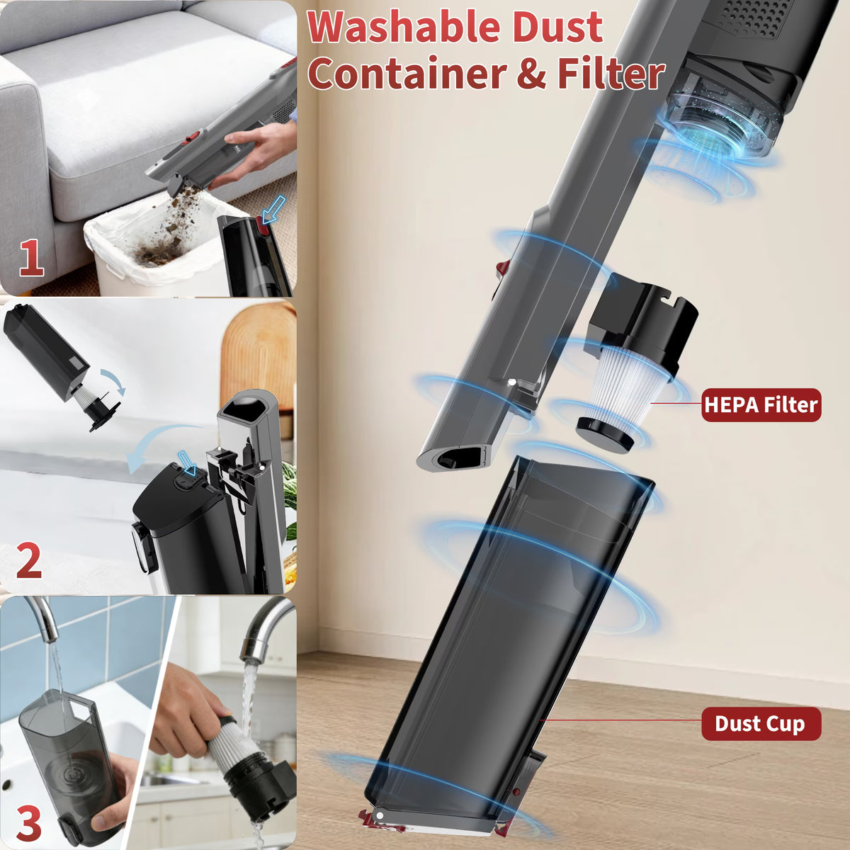 WHALL 15kPa Cordless Handheld Vacuum Cleaner
