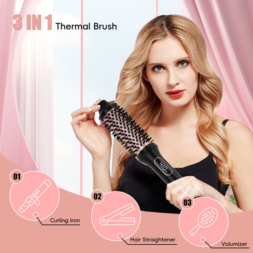 SKIMI Thermal Brush, Curling Iron, Heated Round Brush with LED Display and Ceramic Coating