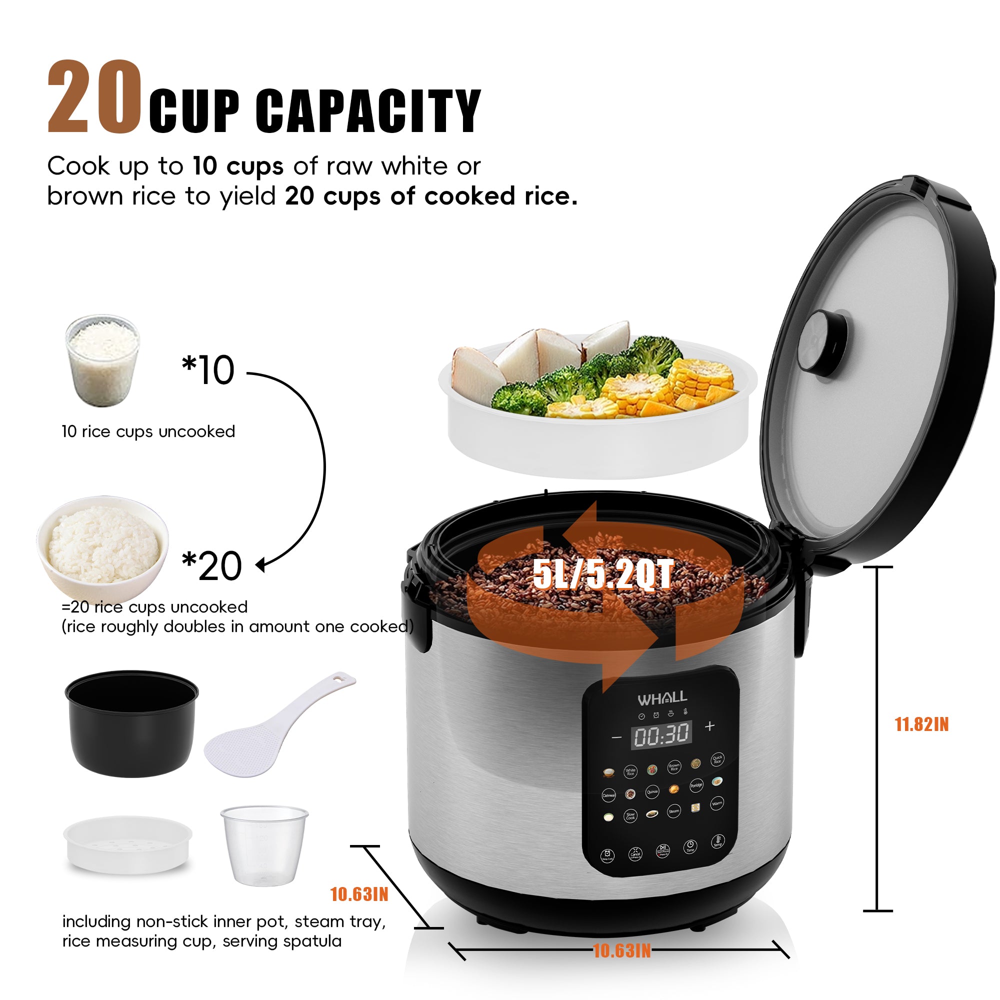 WHALL 10-Cup 9-in-1 Digital Rice Cooker